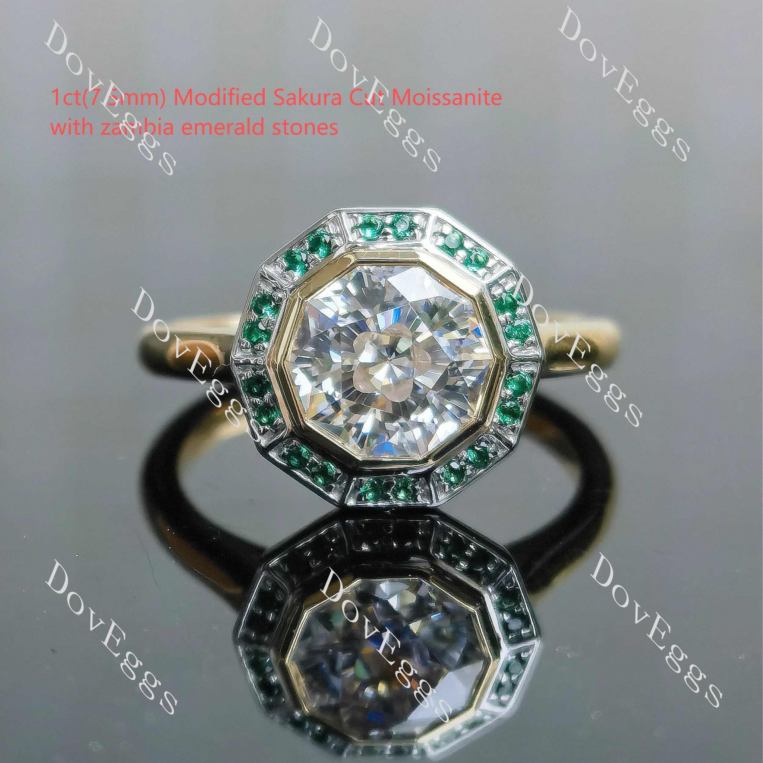 Doveggs octagon bezel setting halo colored gem engagement ring