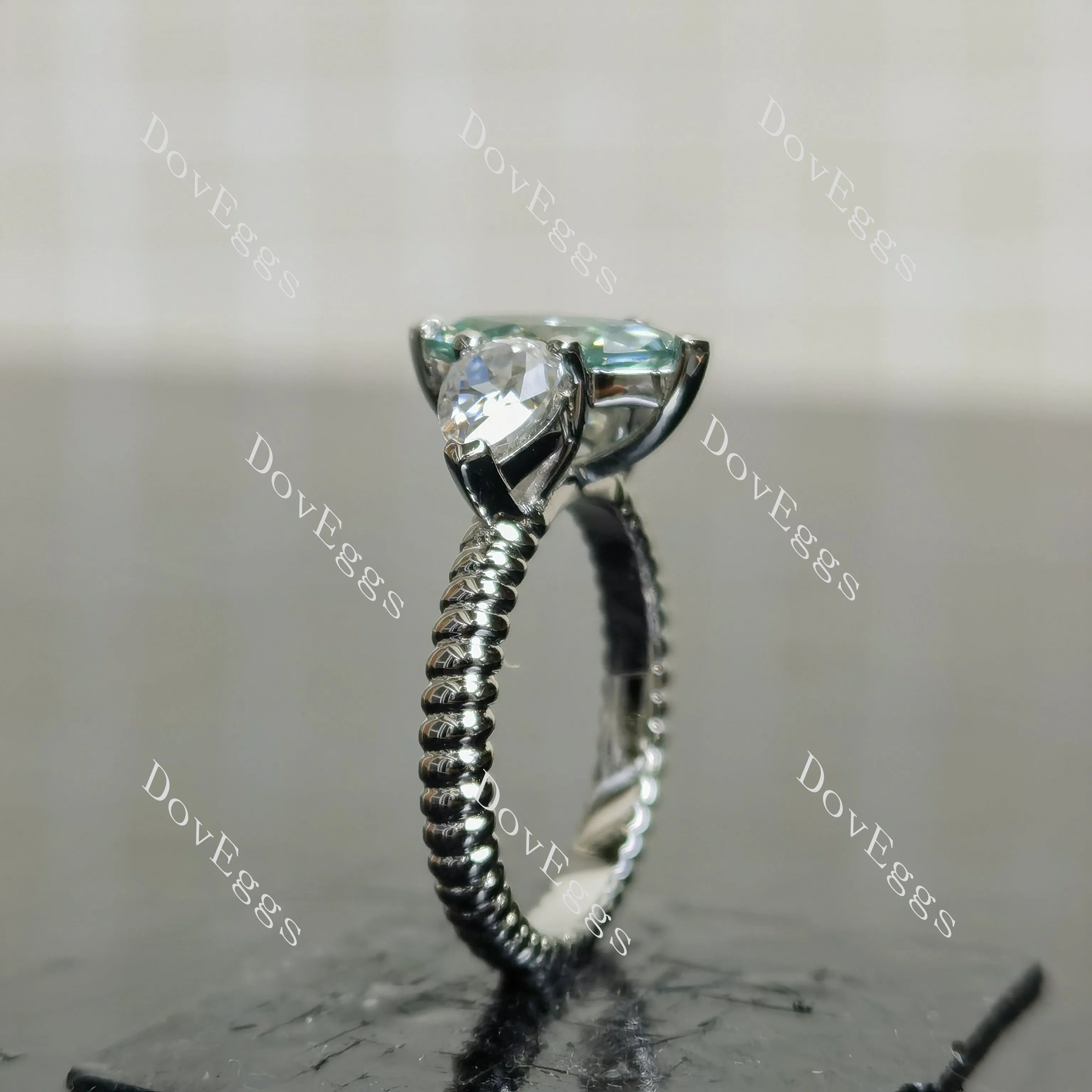 (size 4.75) Doveggs sterling silver 1ct marquise colored moissanite engagement ring