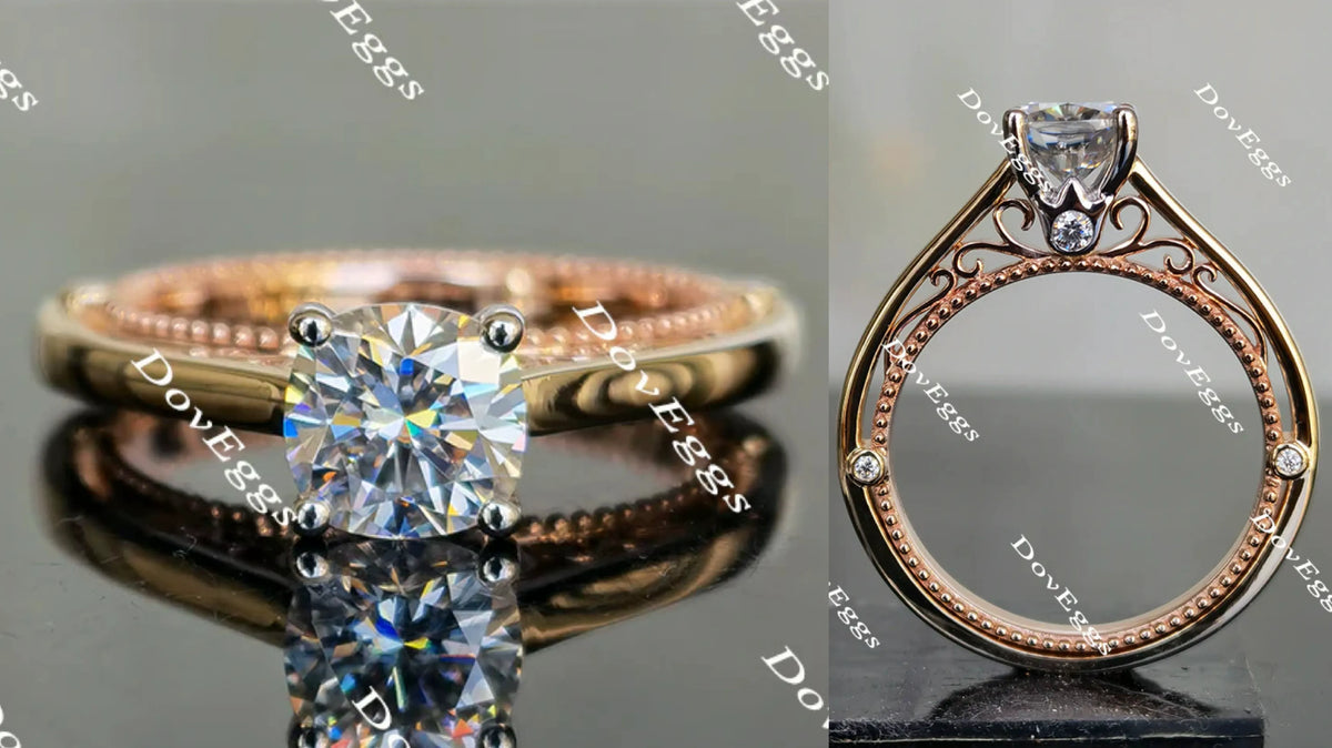 DovEggs vintage cushion moissanite engagement ring