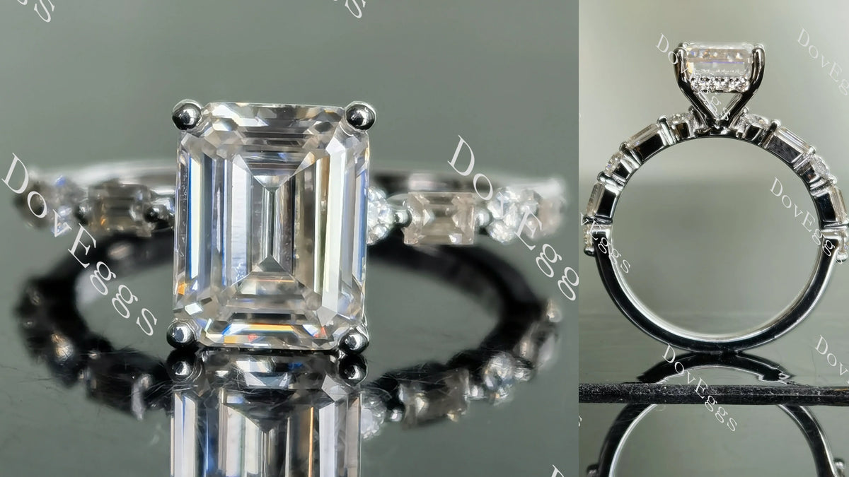 Doveggs emerald half eternity pave moissanite engagement ring
