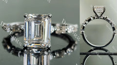 Doveggs emerald half eternity pave moissanite engagement ring