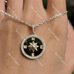 Doveggs compass round moissanite/lad grown diamond pendant necklace(pendant only)