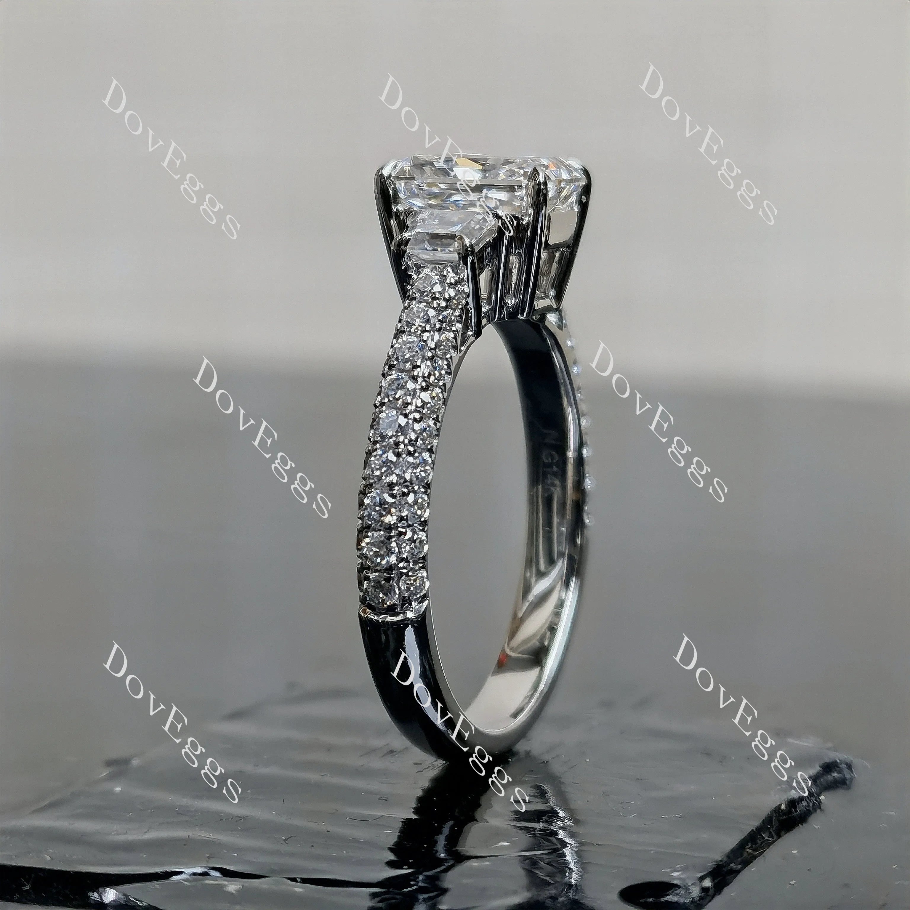 Doveggs Radiant Pave Side Stones Half Eternity Lab Grown Diamond Engagement Ring