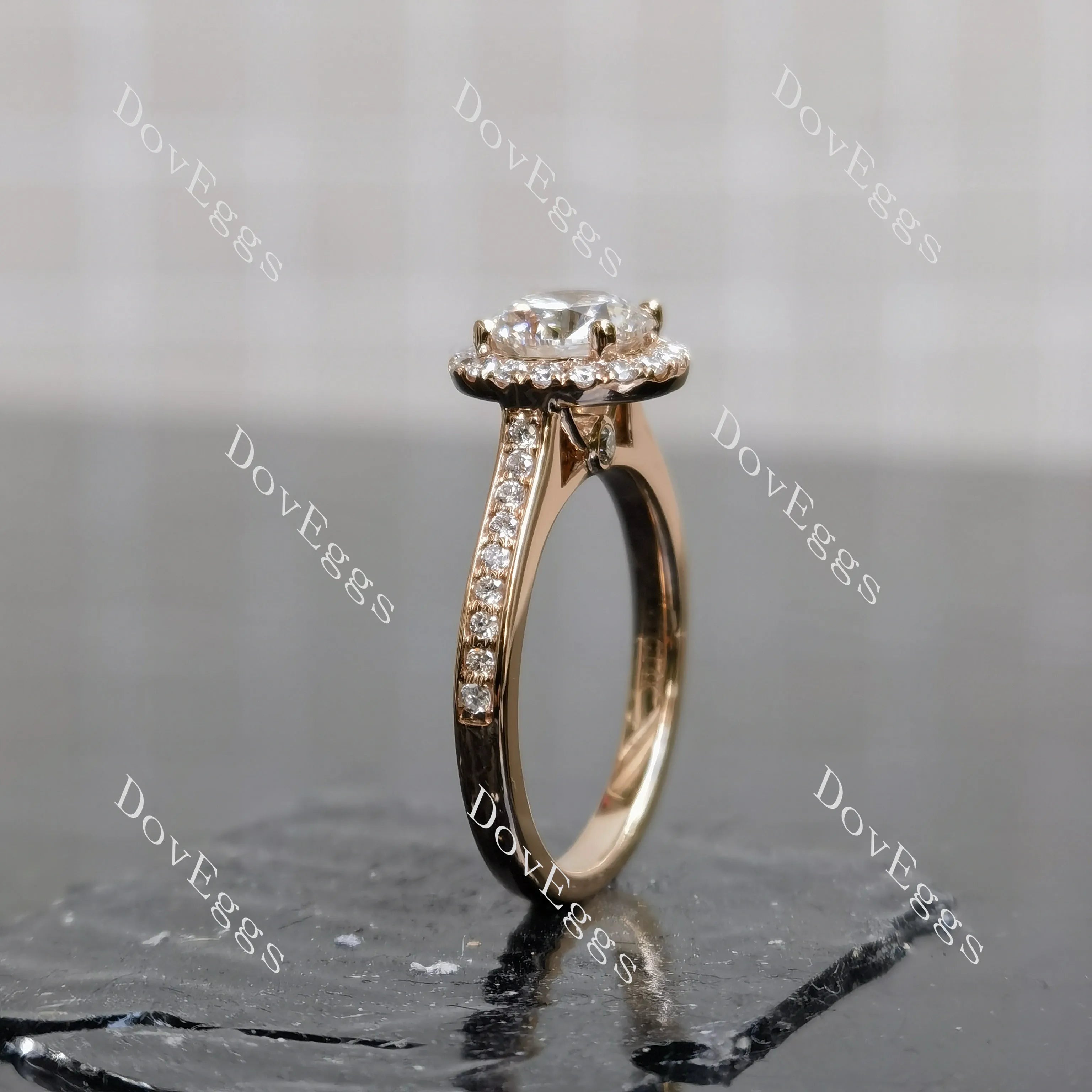 Doveggs Round Halo Half Eternity Lab Grown Diamond Engagement Ring