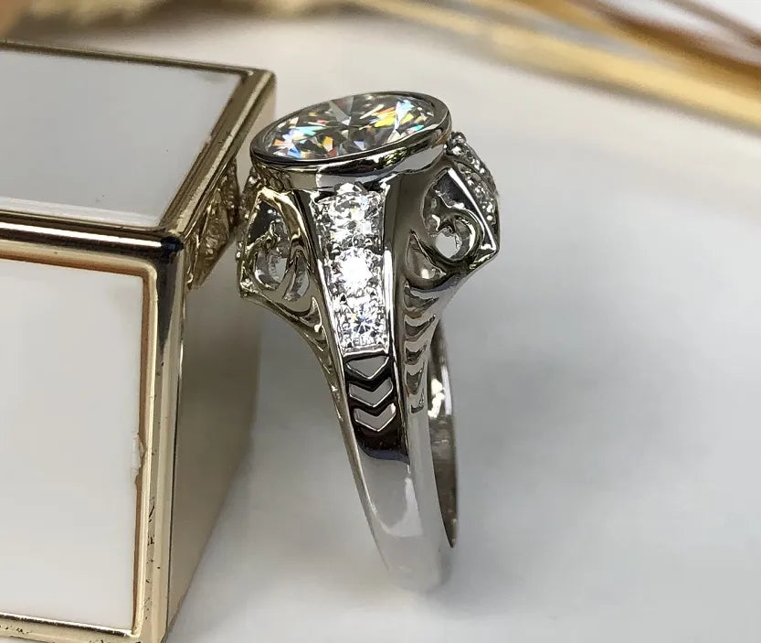 Doveggs round hollow out moissanite engagement ring