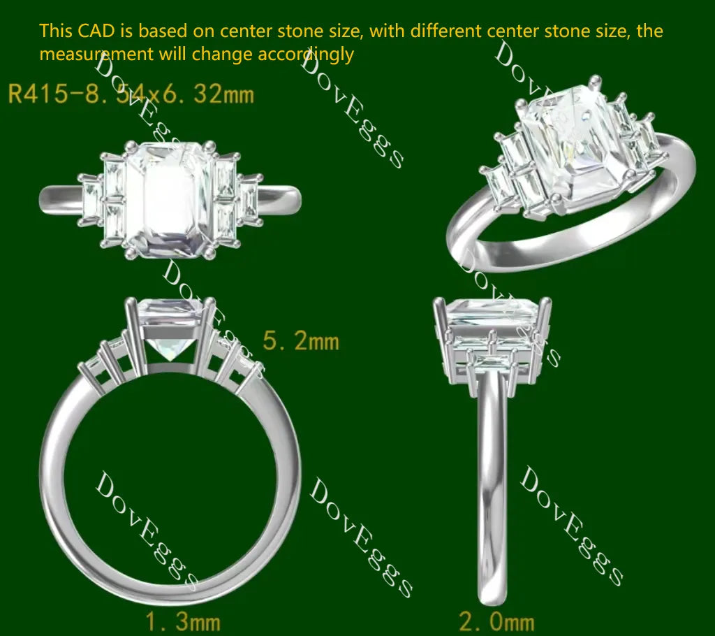 Doveggs Emerald Pave Side Stones Lab Grown Diamond Engagement Ring