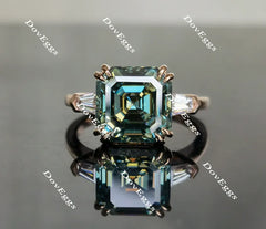 Doveggs Peacock blue asscher three stones moissanite engagement ring