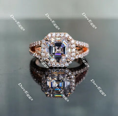 Doveggs asscher split shank halo pave moissanite engagement ring