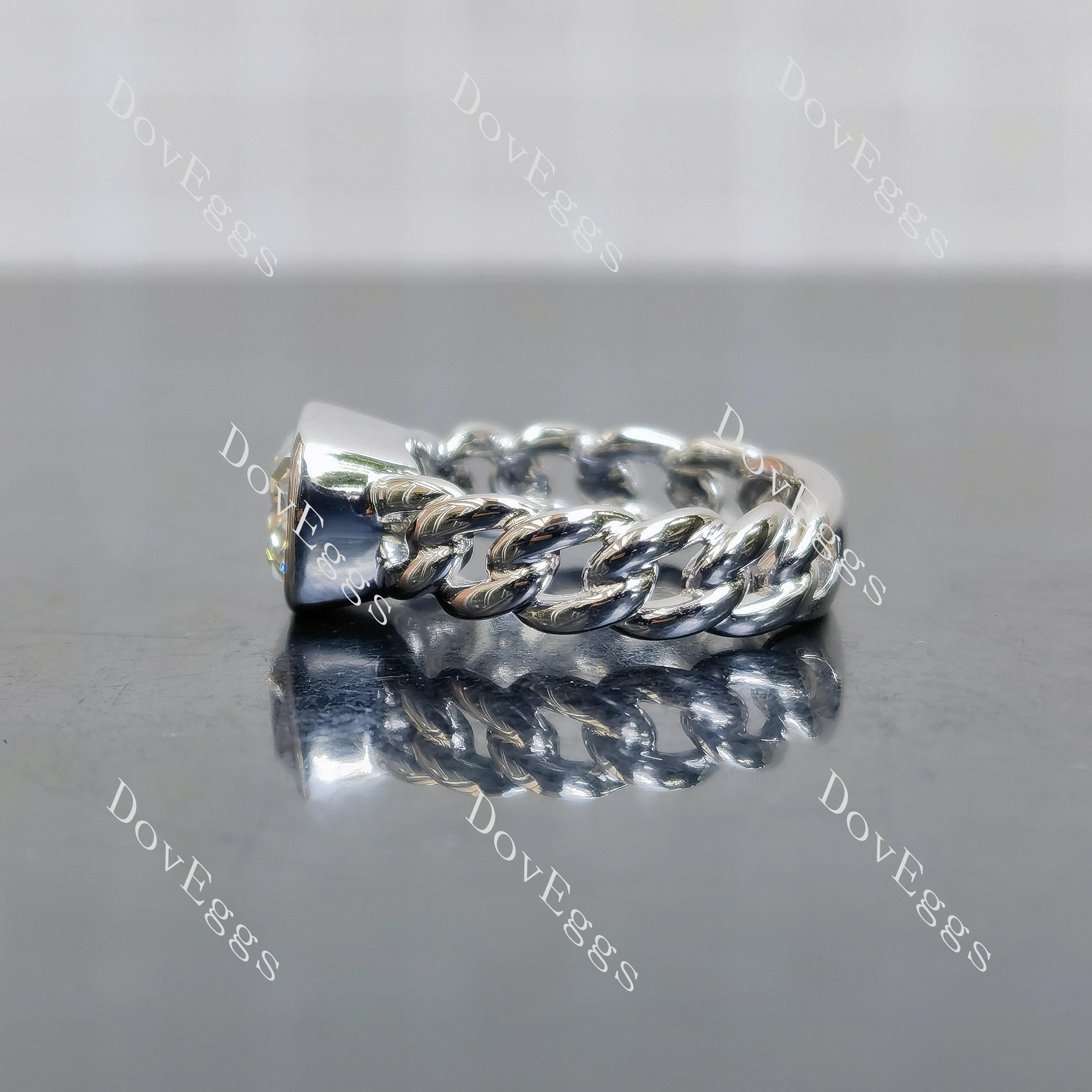 Doveggs Modified Elongated Cushion Bezel Solitaire Lab Grown Diamond Engagement Ring