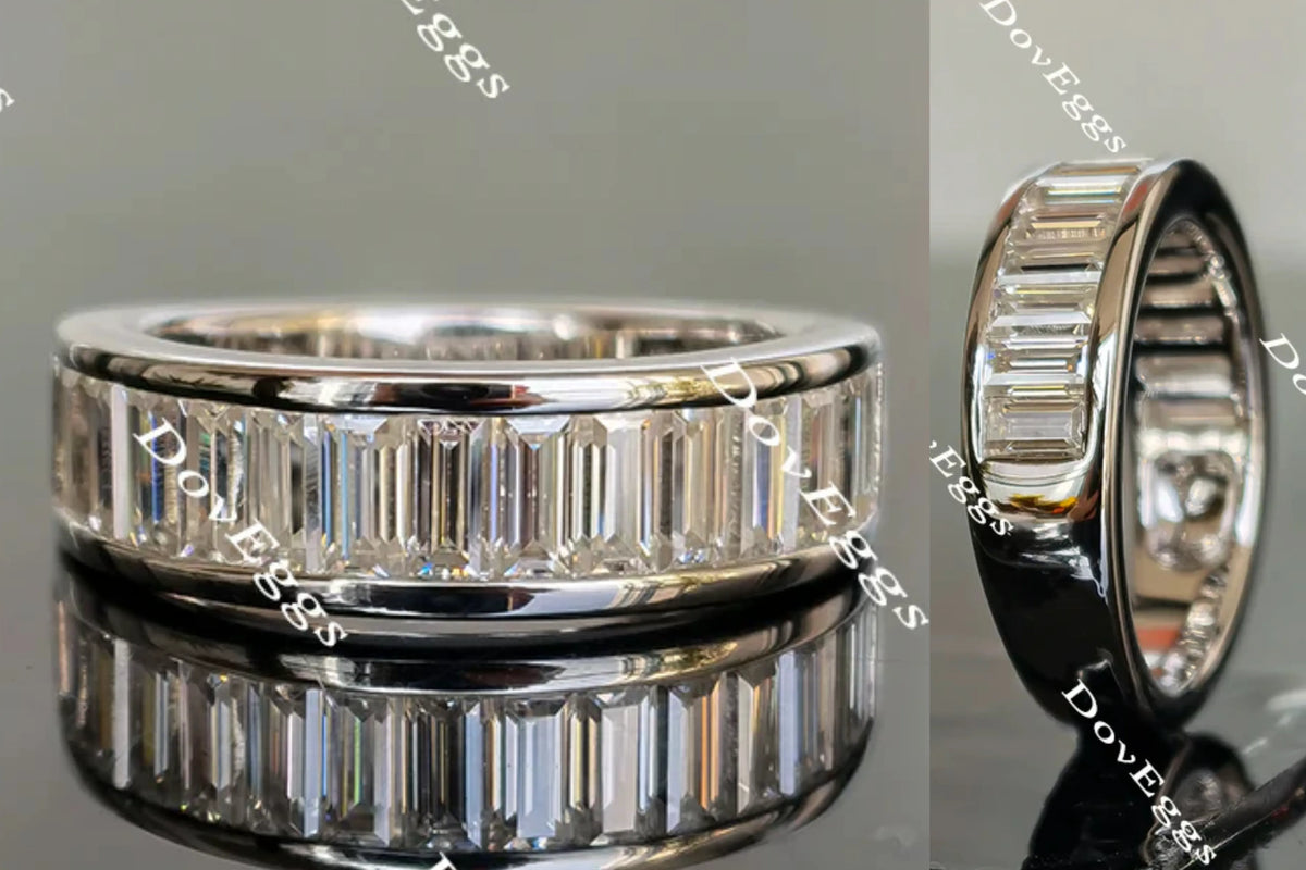 Doveggs half eternity channel set baguette moissanite/lab grown diamond wedding band-6mm band width