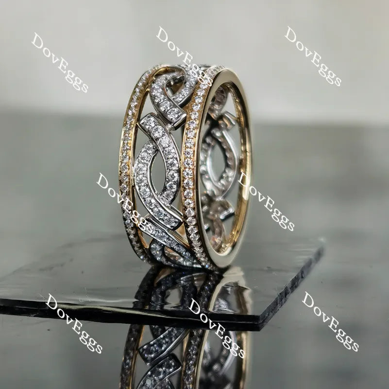Doveggs round vintage full eternity pave moissanite/lab grown diamond wedding band-8.7mm band width