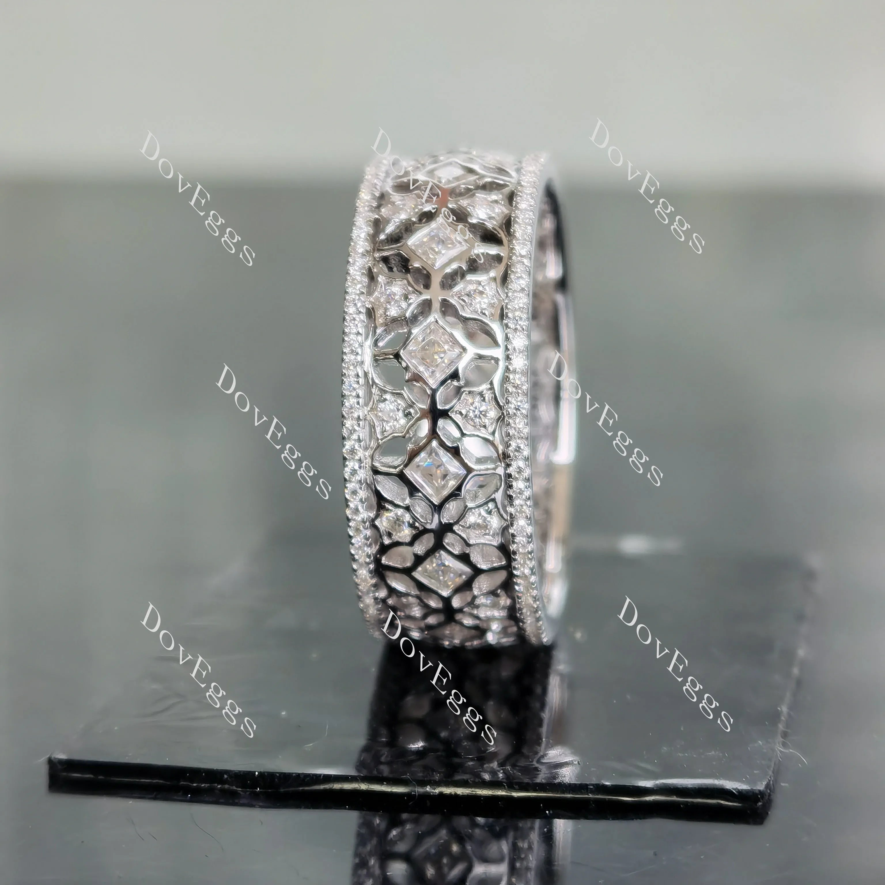 Doveggs art deco princess round full eternity moissanite/lab grown diamond wedding bands-8mm band width