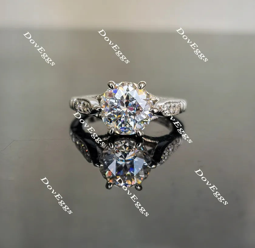 Doveggs round art deco moissanite engagement ring