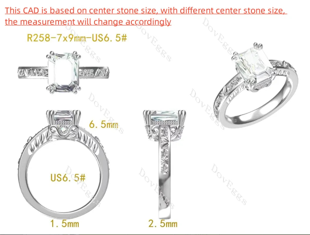 Doveggs radiant solitaire moissanite engagement Ring