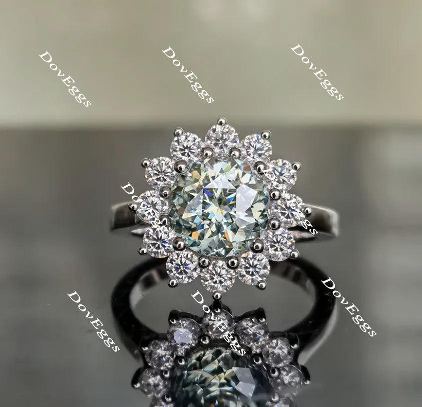 La Reina Portuguese Peacock blue moissanite engagement ring for women
