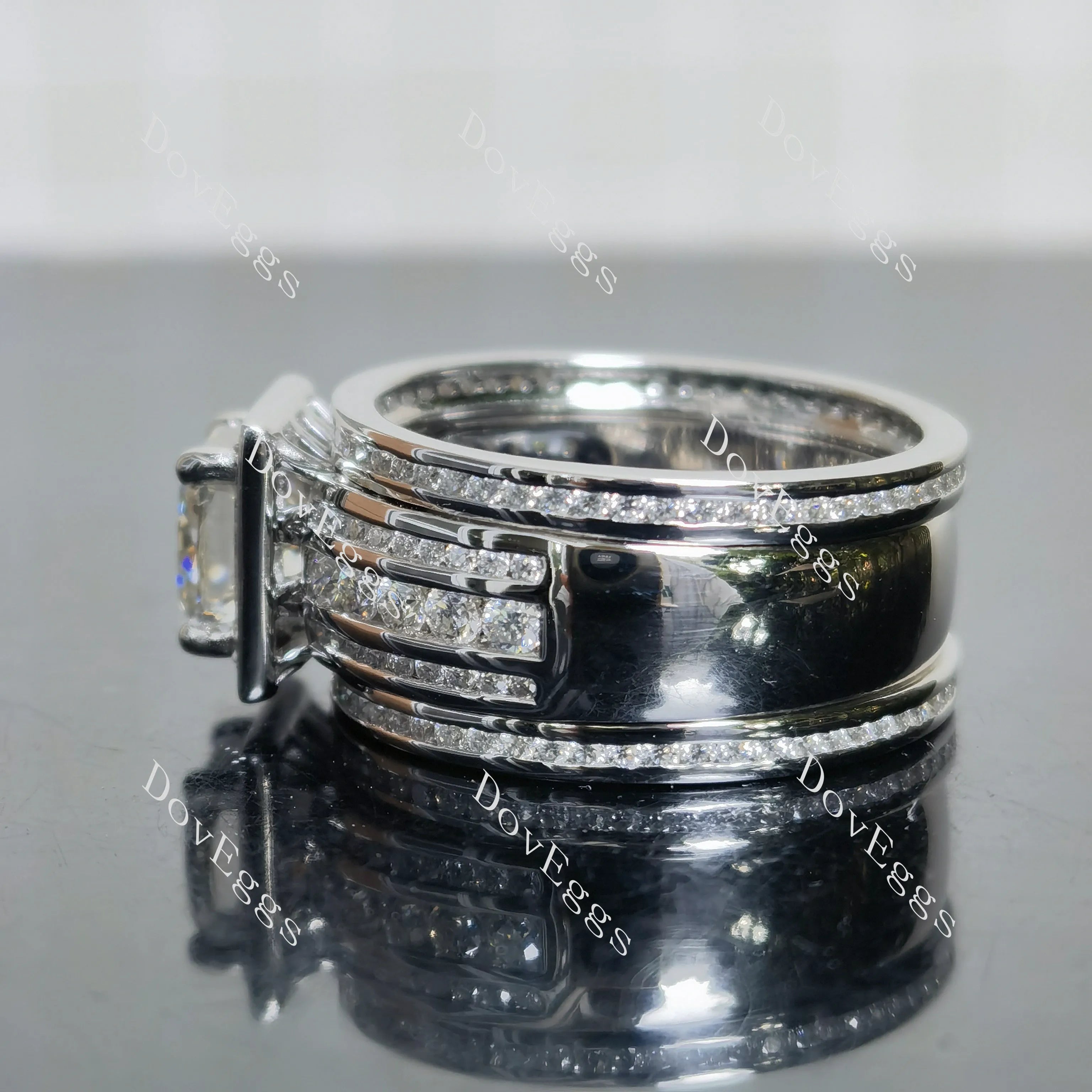 (size 8.75) Doveggs sterling silver 2ct cushion moissanite bridal set (3 rings soldered together)