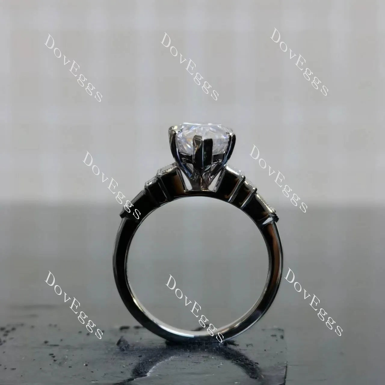 Doveggs Marquise Modified H&A cut pave side stones moissanite engagement ring