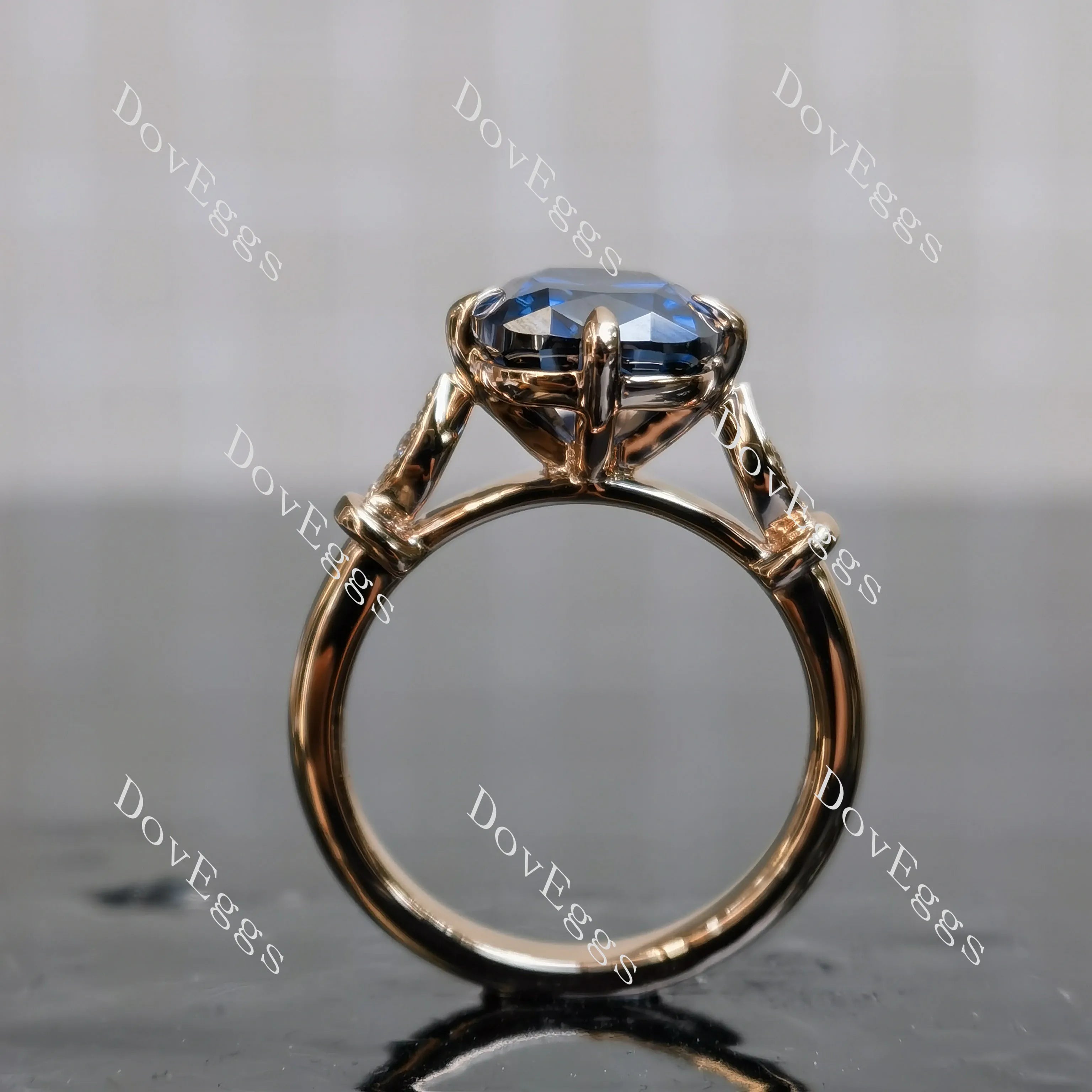 Twilight Dreams cushion side stones twilight blue moissanite engagement ring