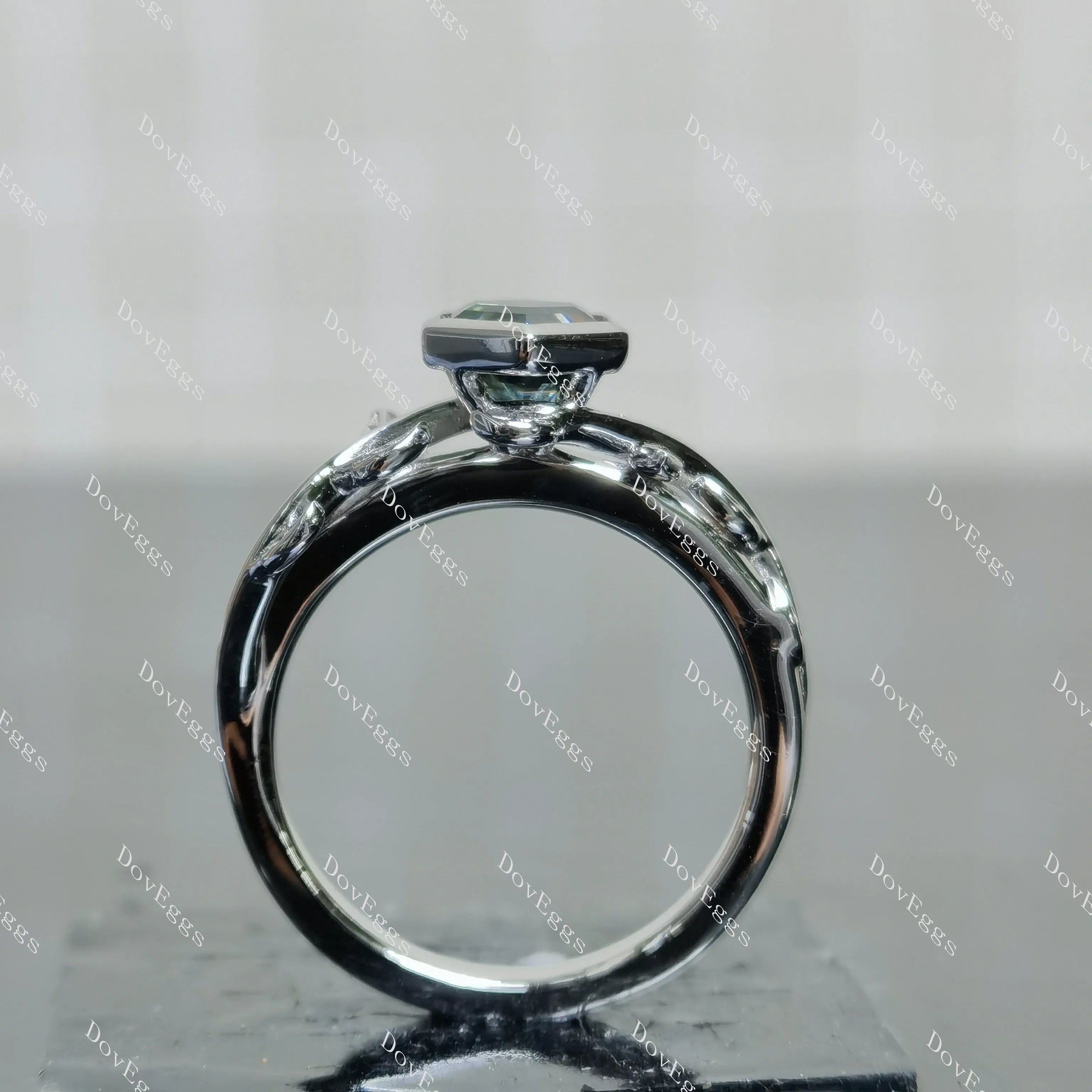 (size 6.5)Doveggs 1ct octagon peacock blue moissanite engagement SS ring