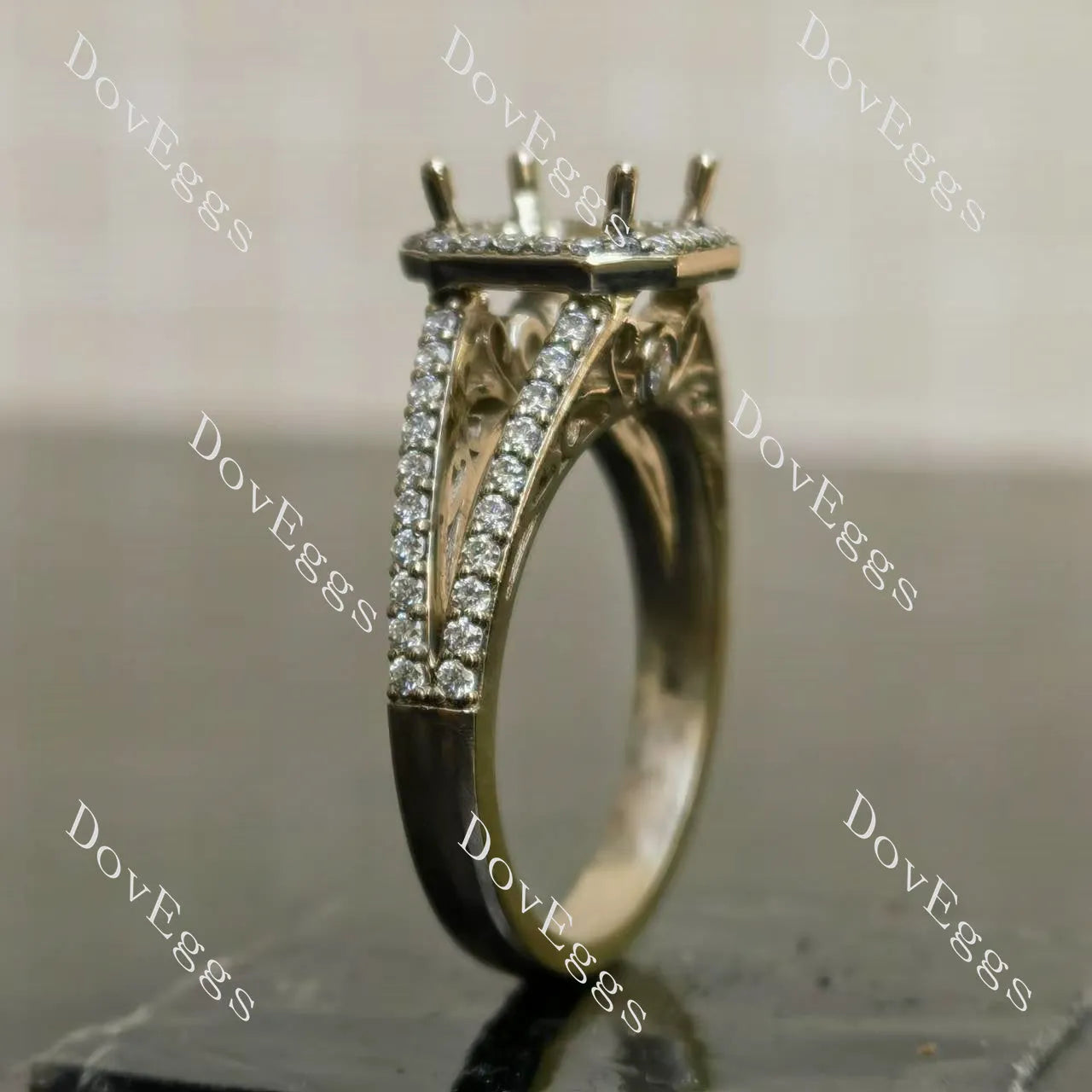 DovEggs split shank halo pave engagement ring only semi-mount only(Exclusively to DovEggs Stones)