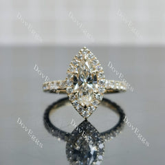 Marquise halo 3/4 eternity moissanite engagement ring| DovEggs