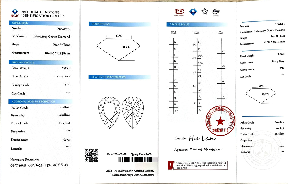 2.06ct Pear Brilliant Cut Lab Diamond – Fancy Gray Color VS1 | Doveggs Certified