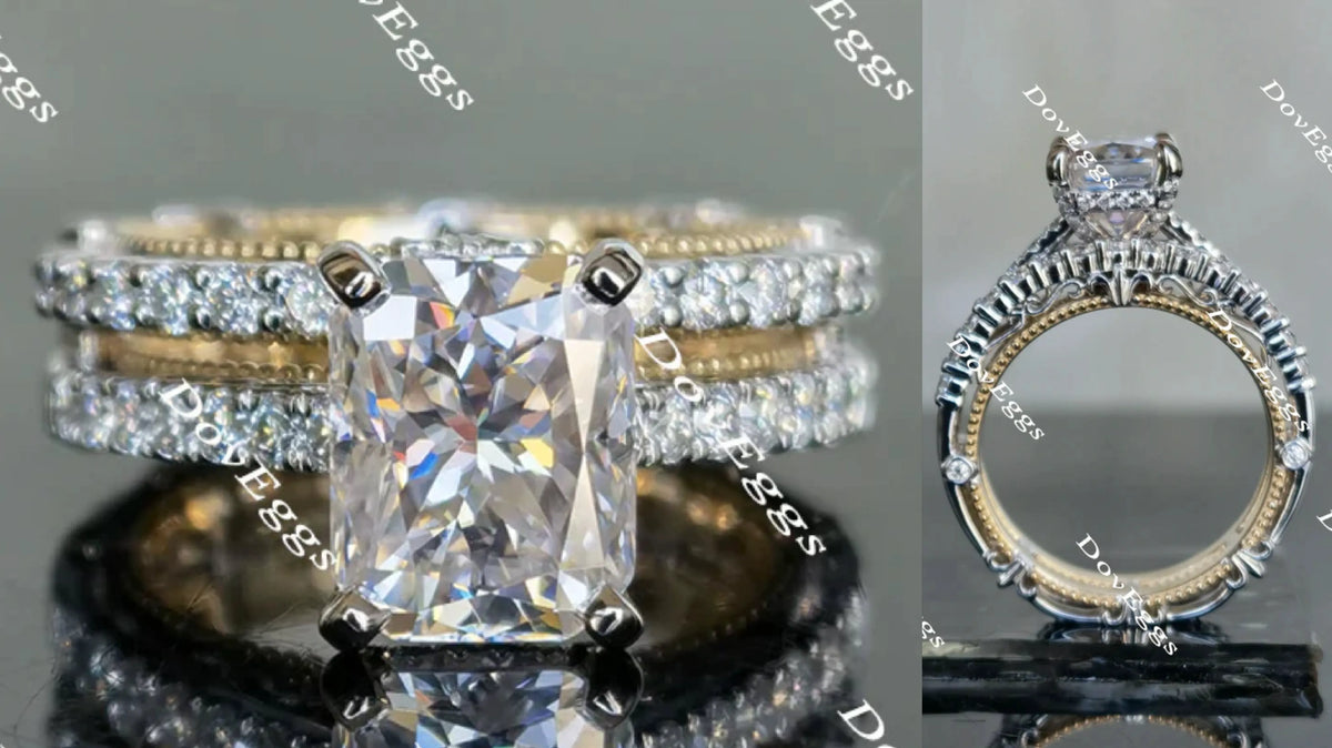Doveggs Radiant Vintage/Antique Moissanite bridal set(2rings)