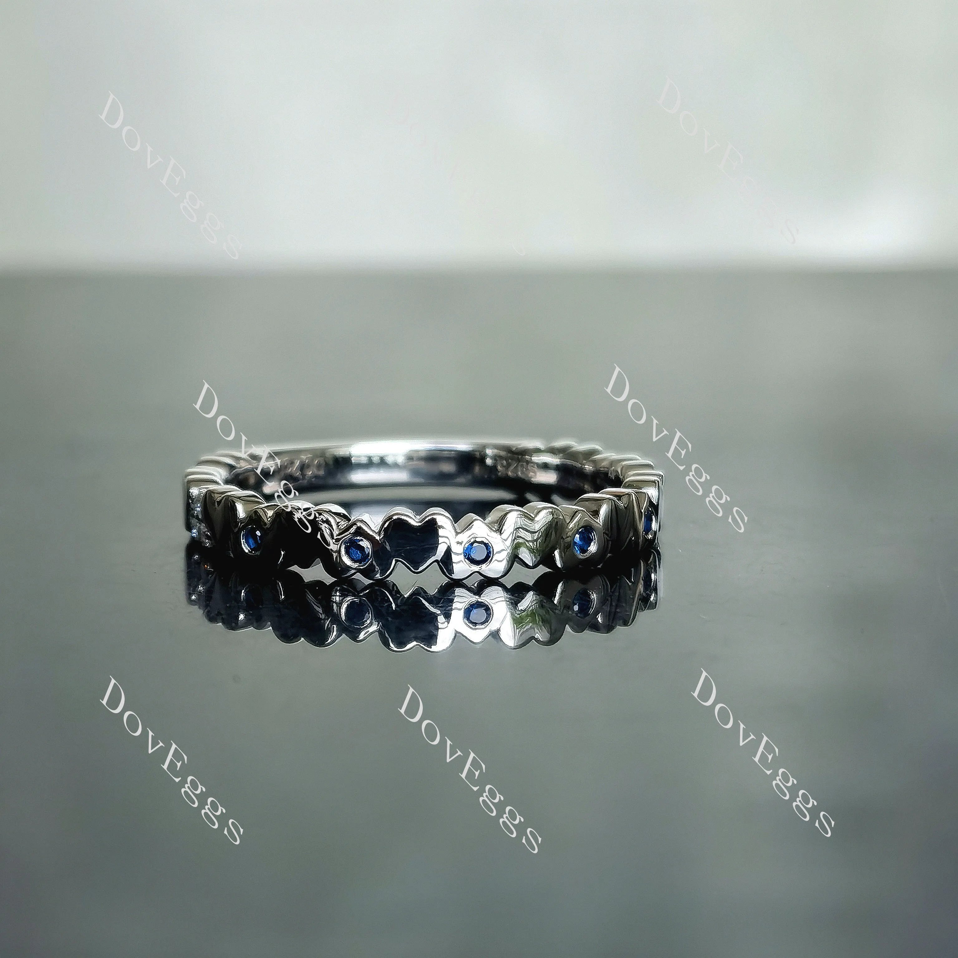 Doveggs round moissanite/lab grown diamond & colored gem wedding band-3.0mm band width