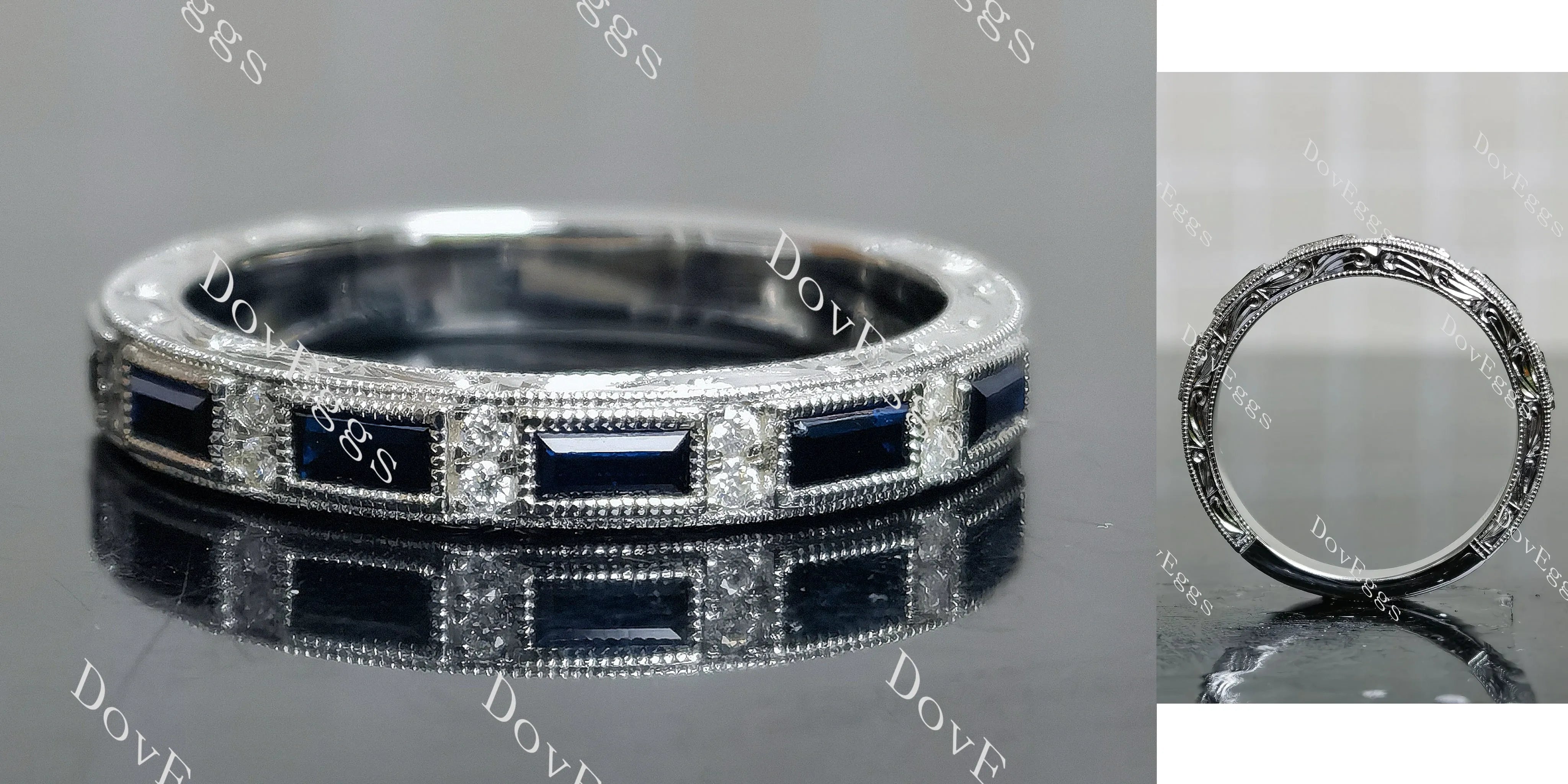Doveggs baguette channel pave moissantie and birthstone wedding band-3.3mm band width