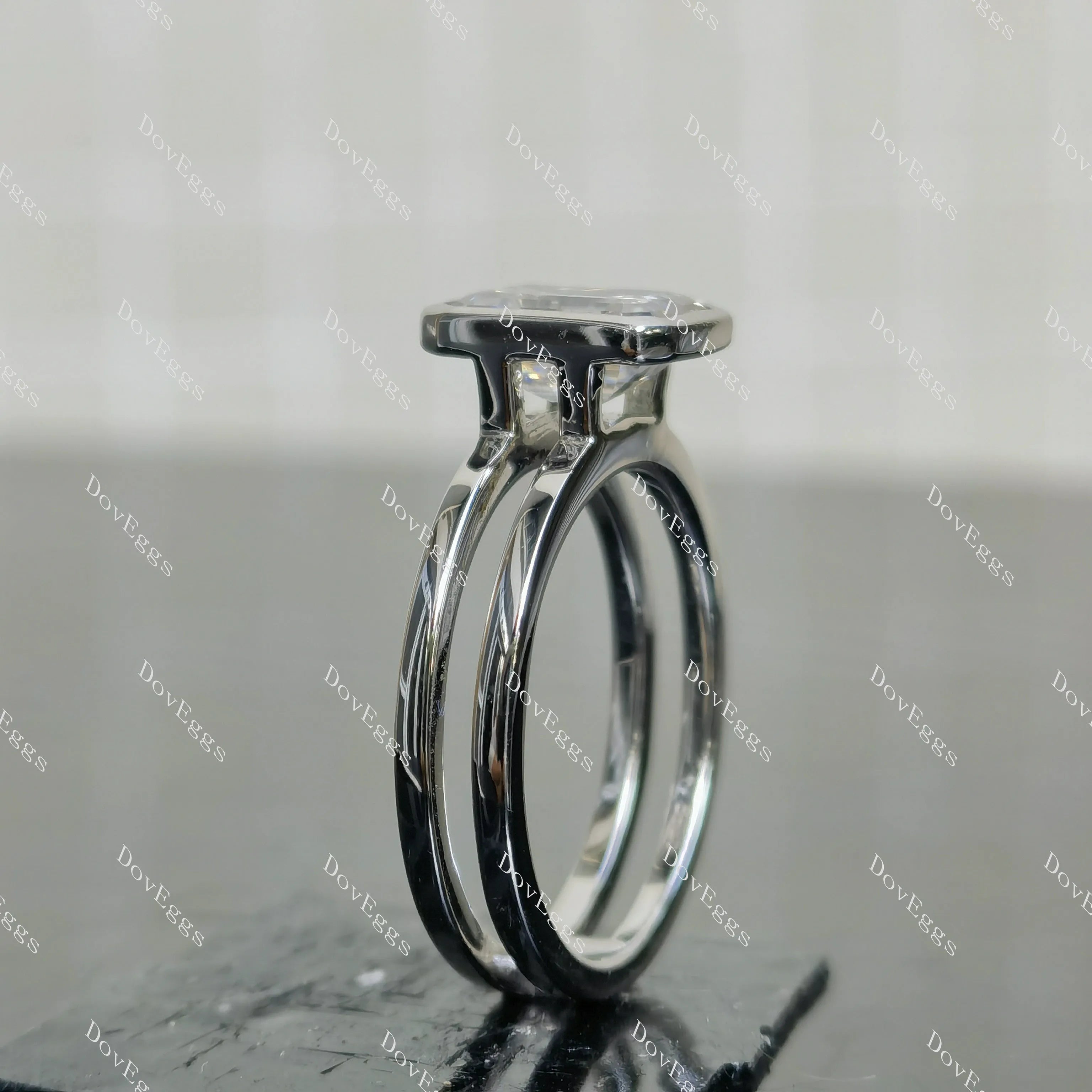 (size 8.25)Doveggs 3ct GHI color emerald moissanite engagement SS ring