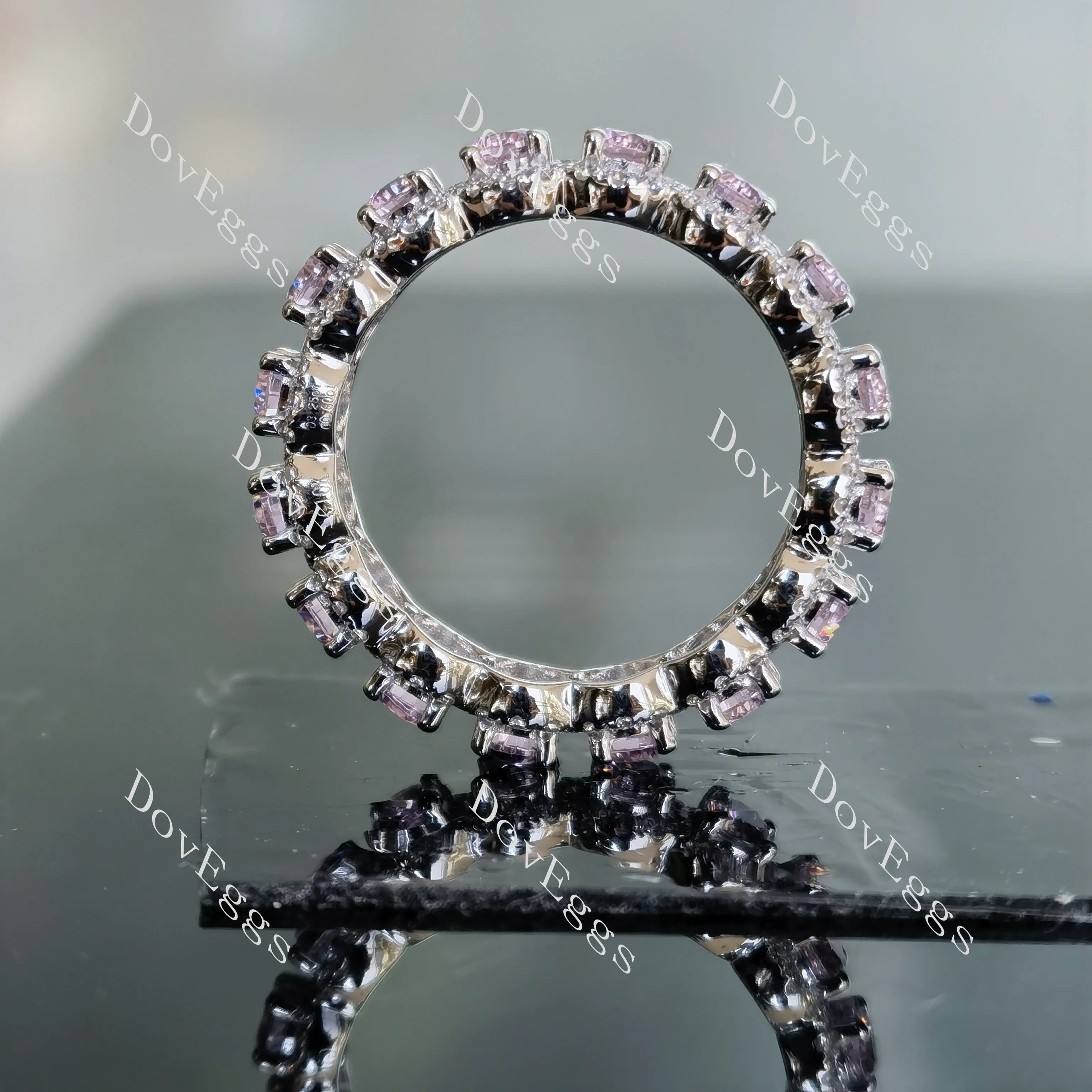 Doveggs round halo eternity pave moissanite/lab grown diamond & colored gem wedding band-5.5mm band width