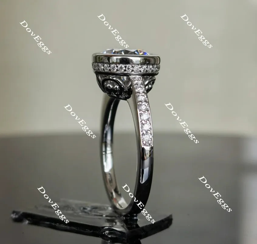Doveggs round half eternity pave moissanite engagement ring