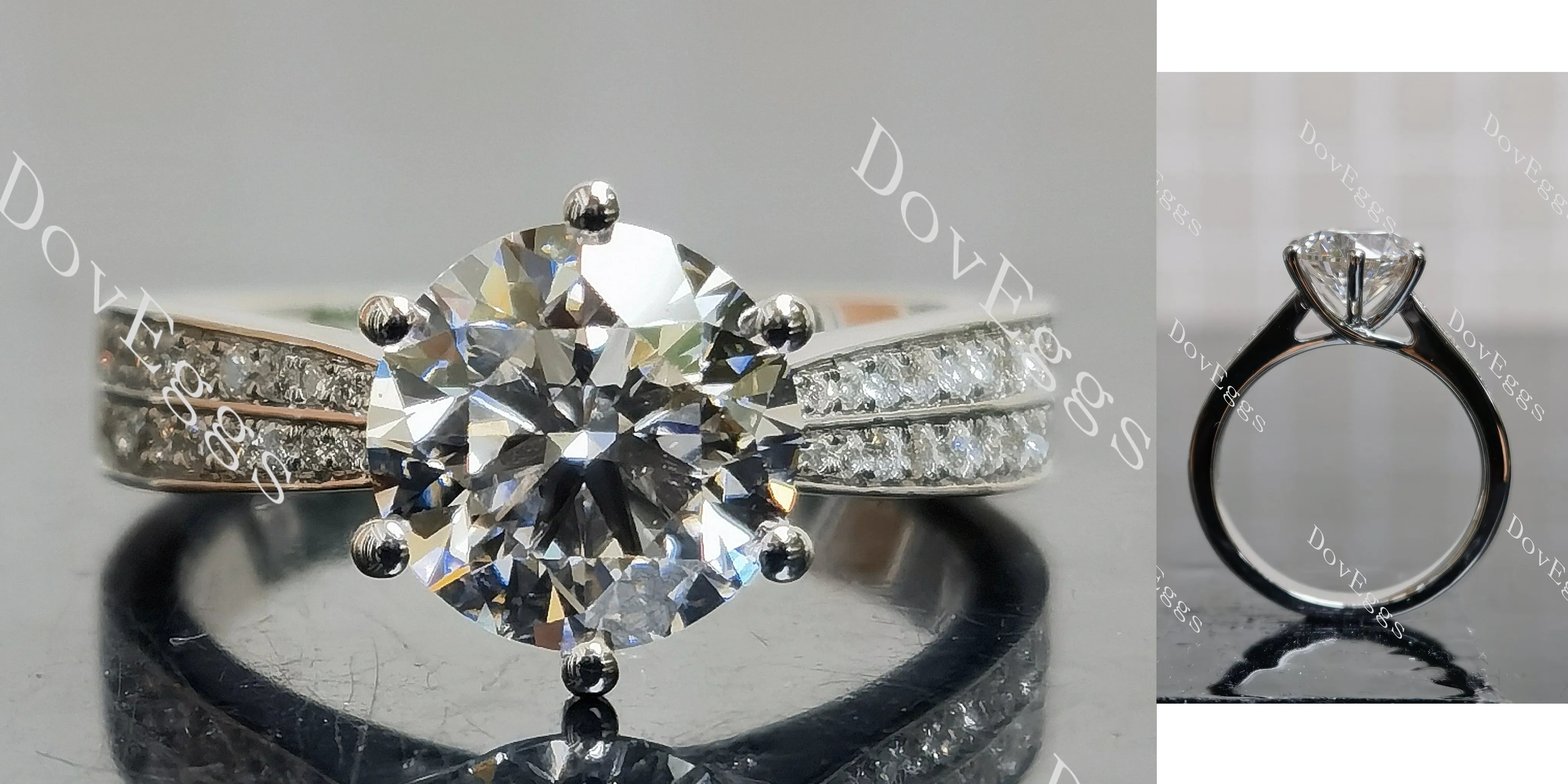 Doveggs Round Pave Half Eternity Lab Grown Diamond Engagement Ring