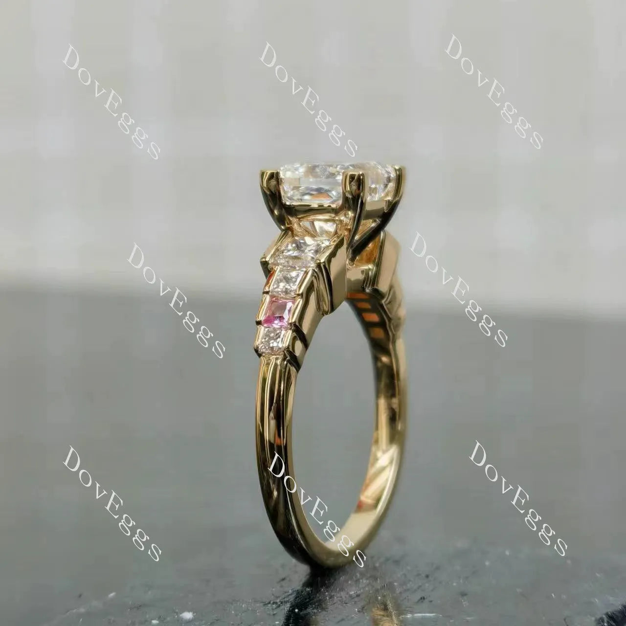 Doveggs Princess Bezel Side Stones Lab Grown Diamond Bridal Set (2 rings)