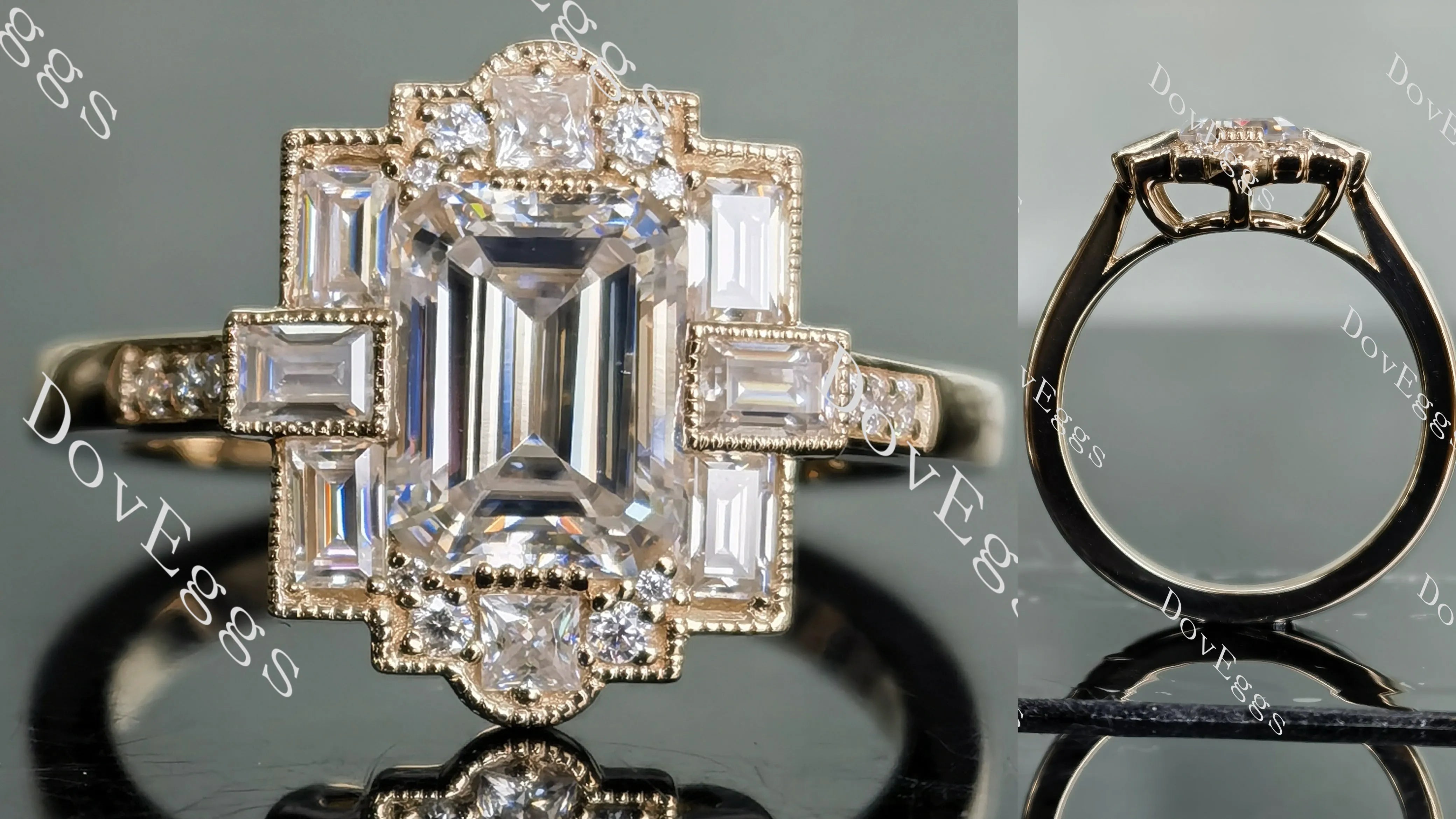 Doveggs emerald pave moissanite engagement ring