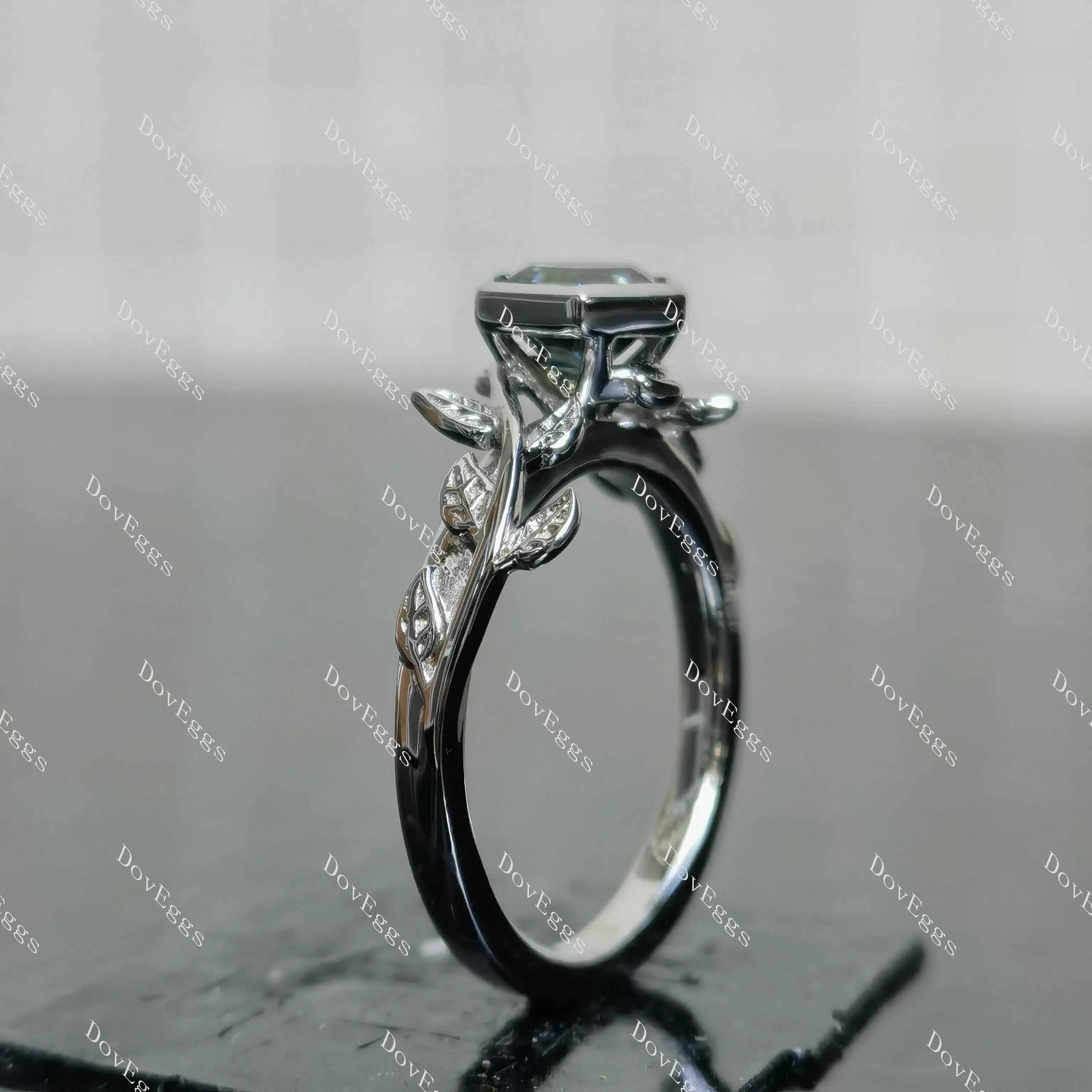 (size 6.5)Doveggs 1ct octagon peacock blue moissanite engagement SS ring