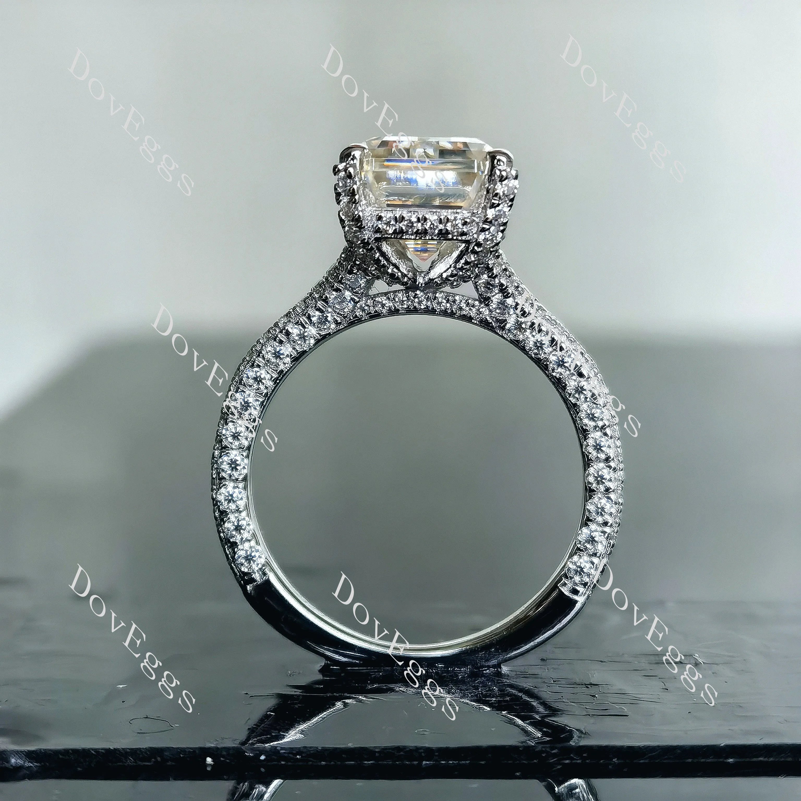 Doveggs emerald half eternity pave split shank moissanite ring