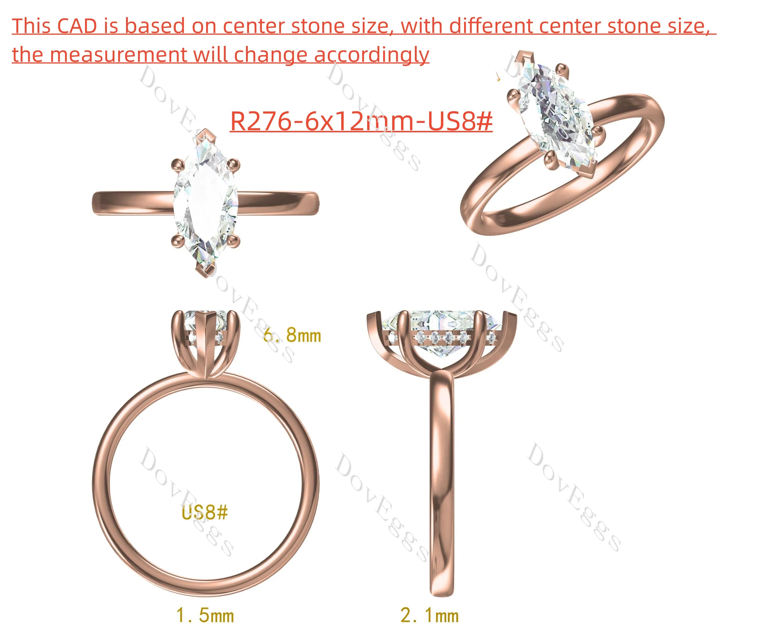 Doveggs Marquise Modified H&A cut solitaire moissanite engagement ring