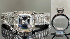 Doveggs asscher half eternity channel set and pave moissanite engagement ring