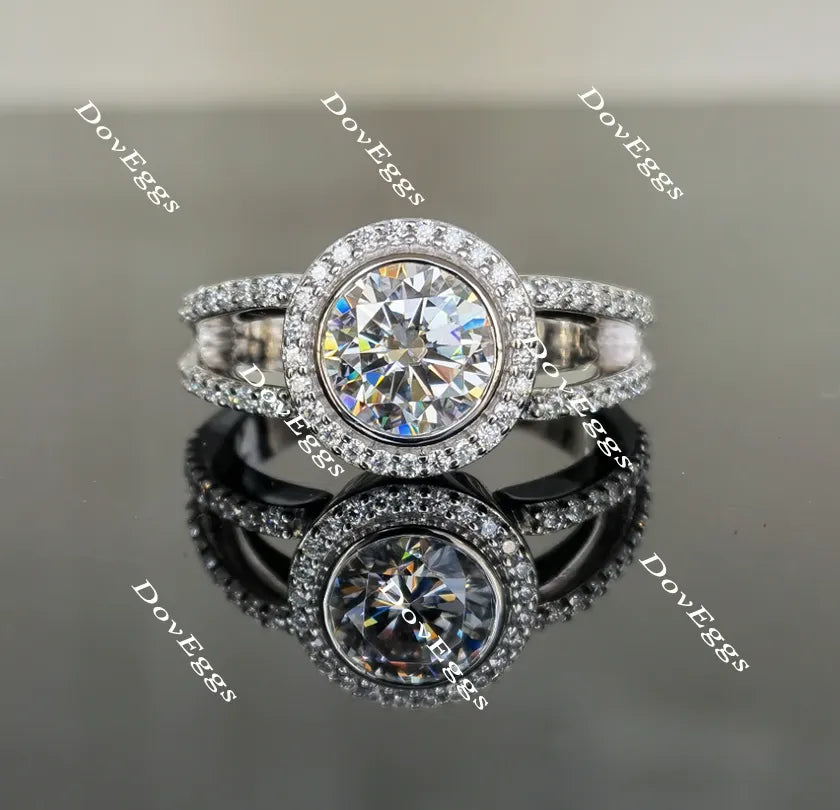 Doveggs round halo moissanite engagement ring