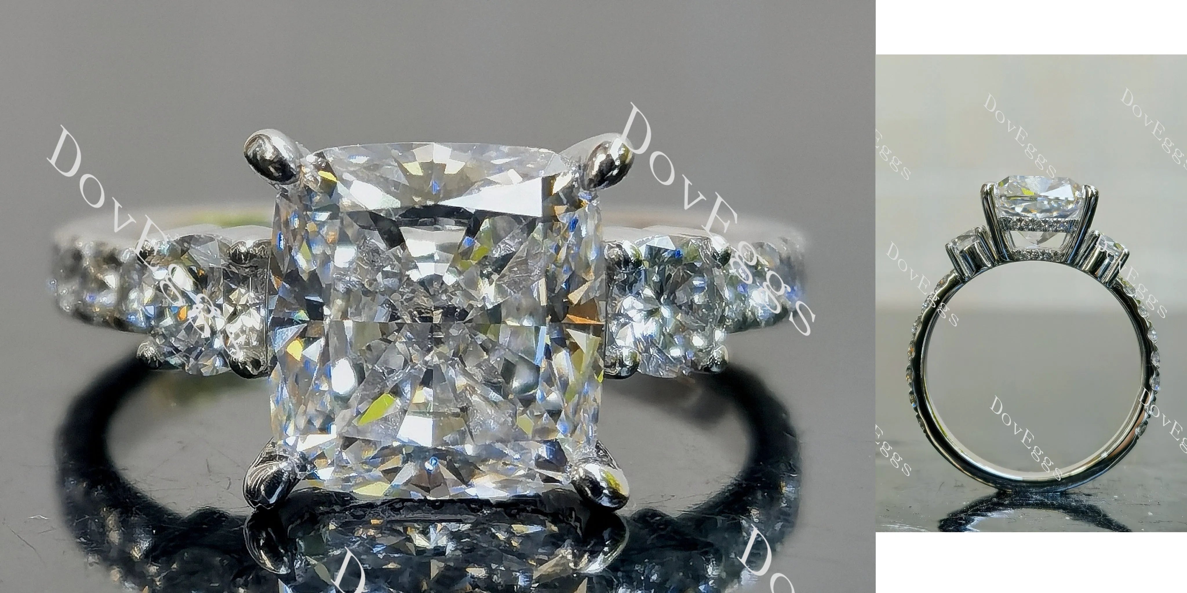 Doveggs Cushion Pave 3/4 Eternity Lab Grown Diamond Engagement Ring