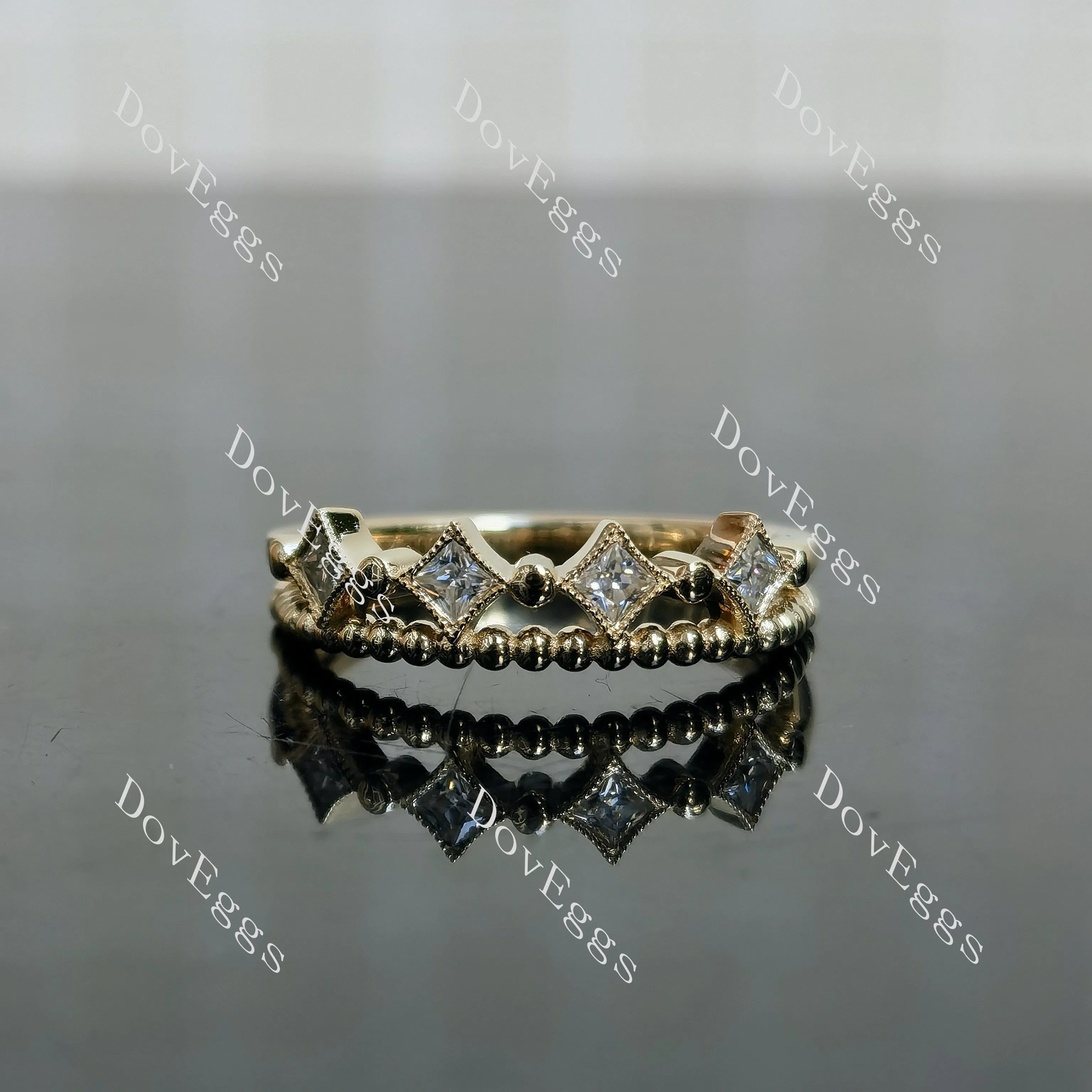 DovEggs art deco princess moissanite/lab grown diamond wedding band