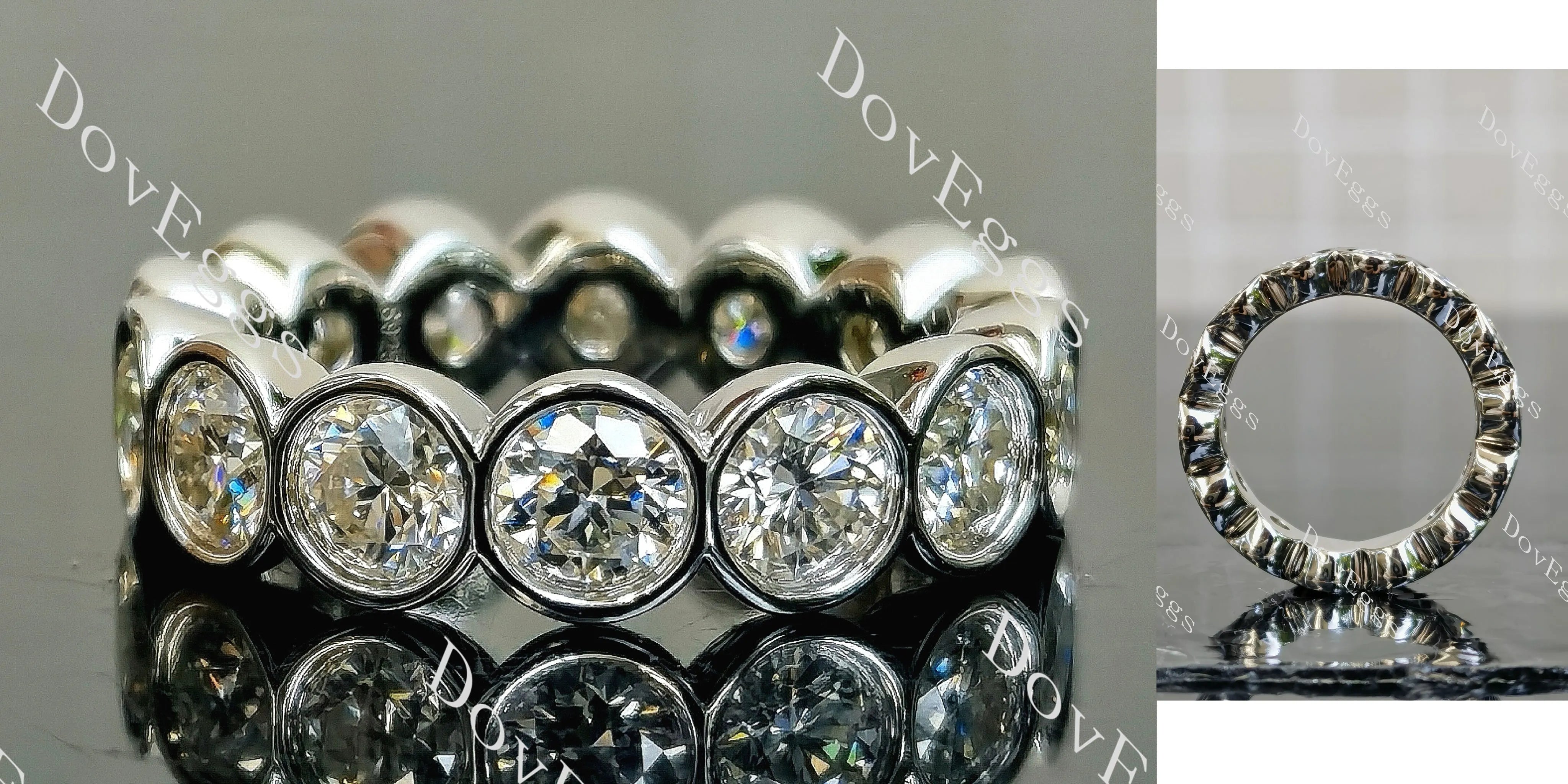 Bubbles round full eternity bezel moissanite/lab grown diamond wedding band-5.3mm band width
