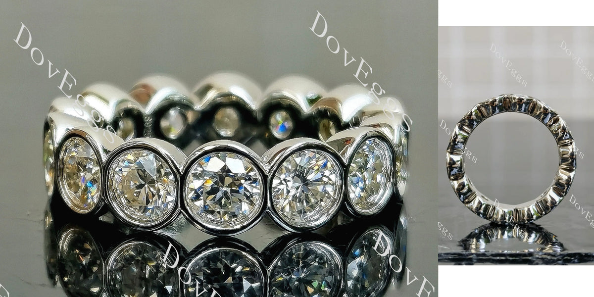 Bubbles round full eternity bezel moissanite/lab grown diamond wedding band-5.3mm band width
