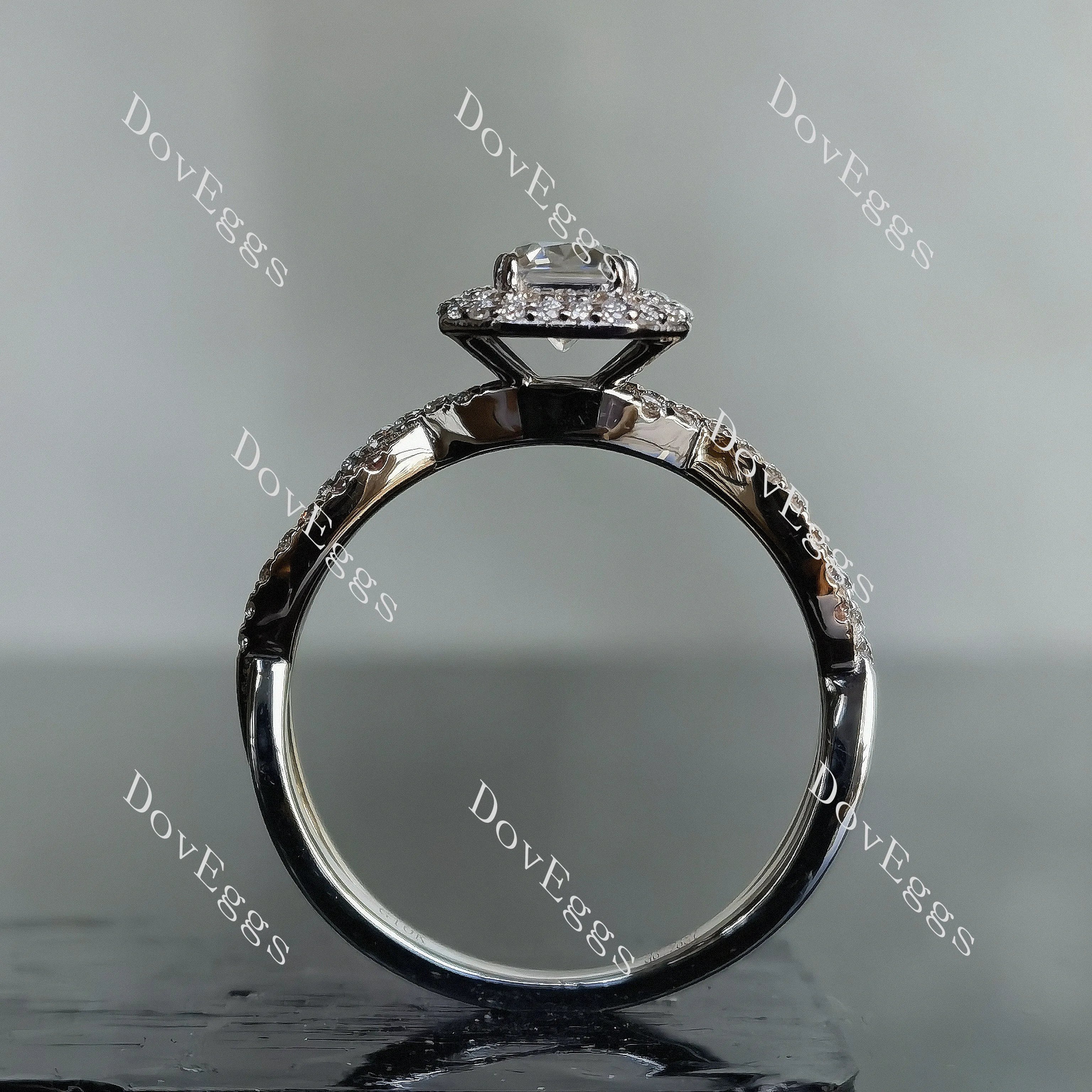 Doveggs radiant double halo pave moissanite engagement ring