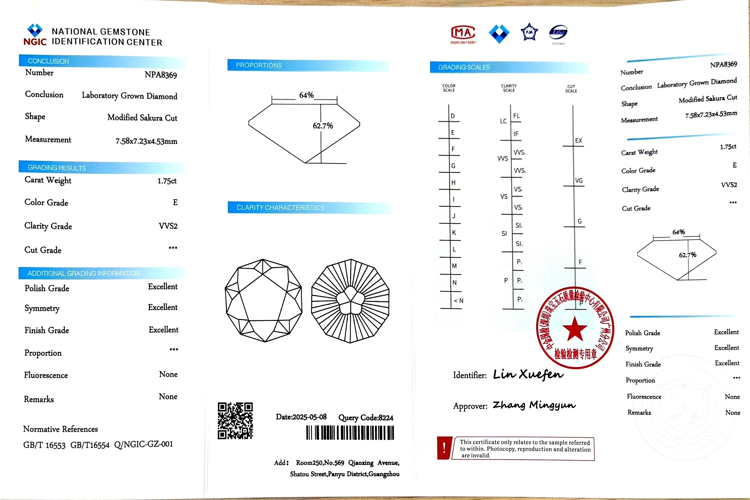 1.75ct Modified Sakura Cut E Color - VVS2 Clarity | DovEggs Certified