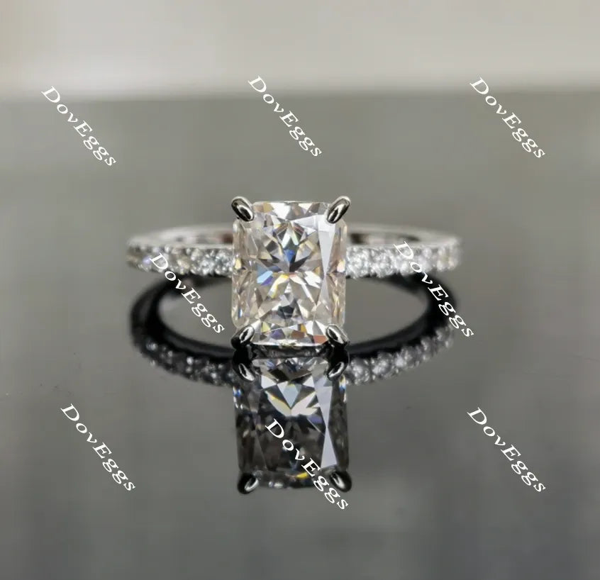 Doveggs radiant half eternity pave moissanite engagement ring