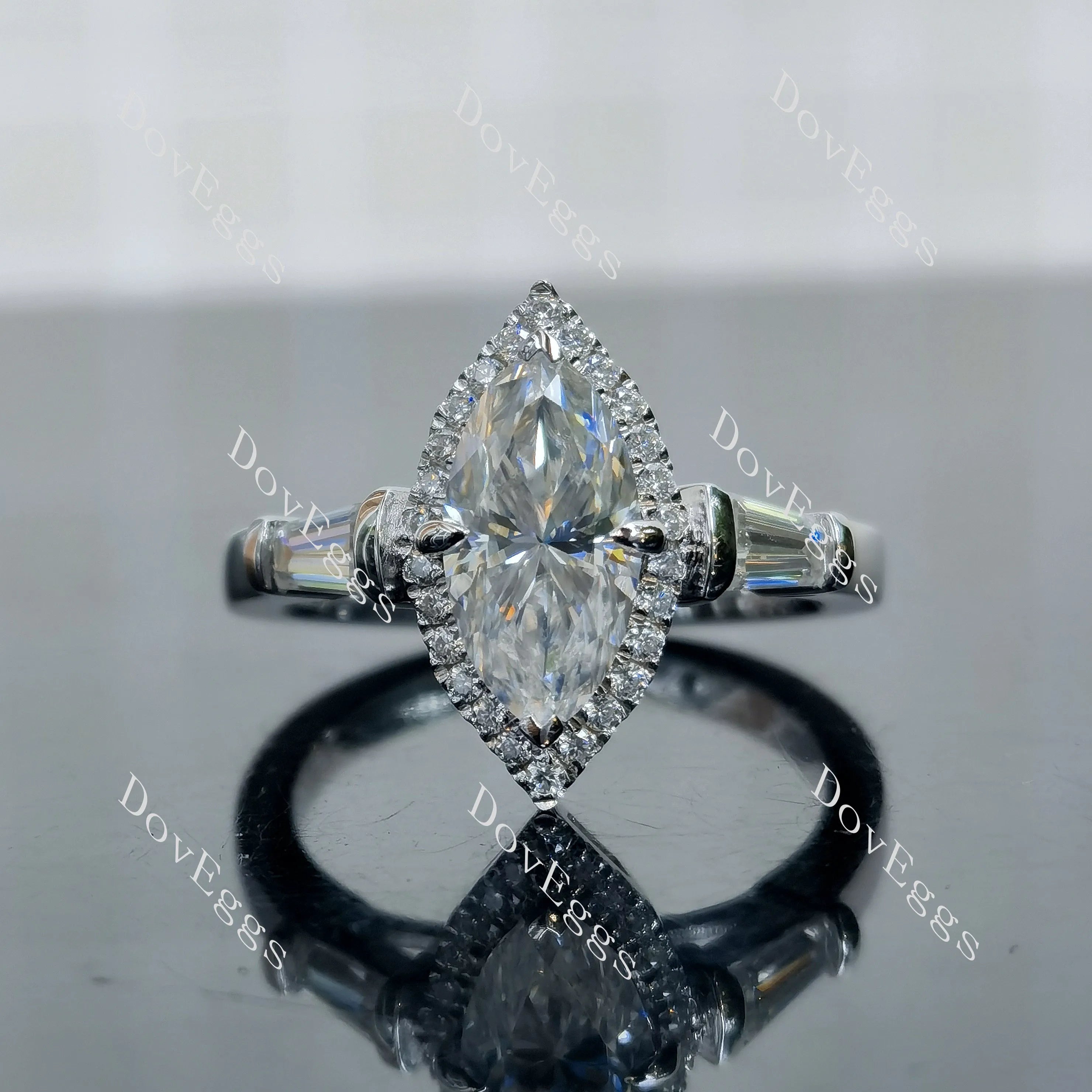 Doveggs Marquise Modified H&A cut halo moissanite engagement ring