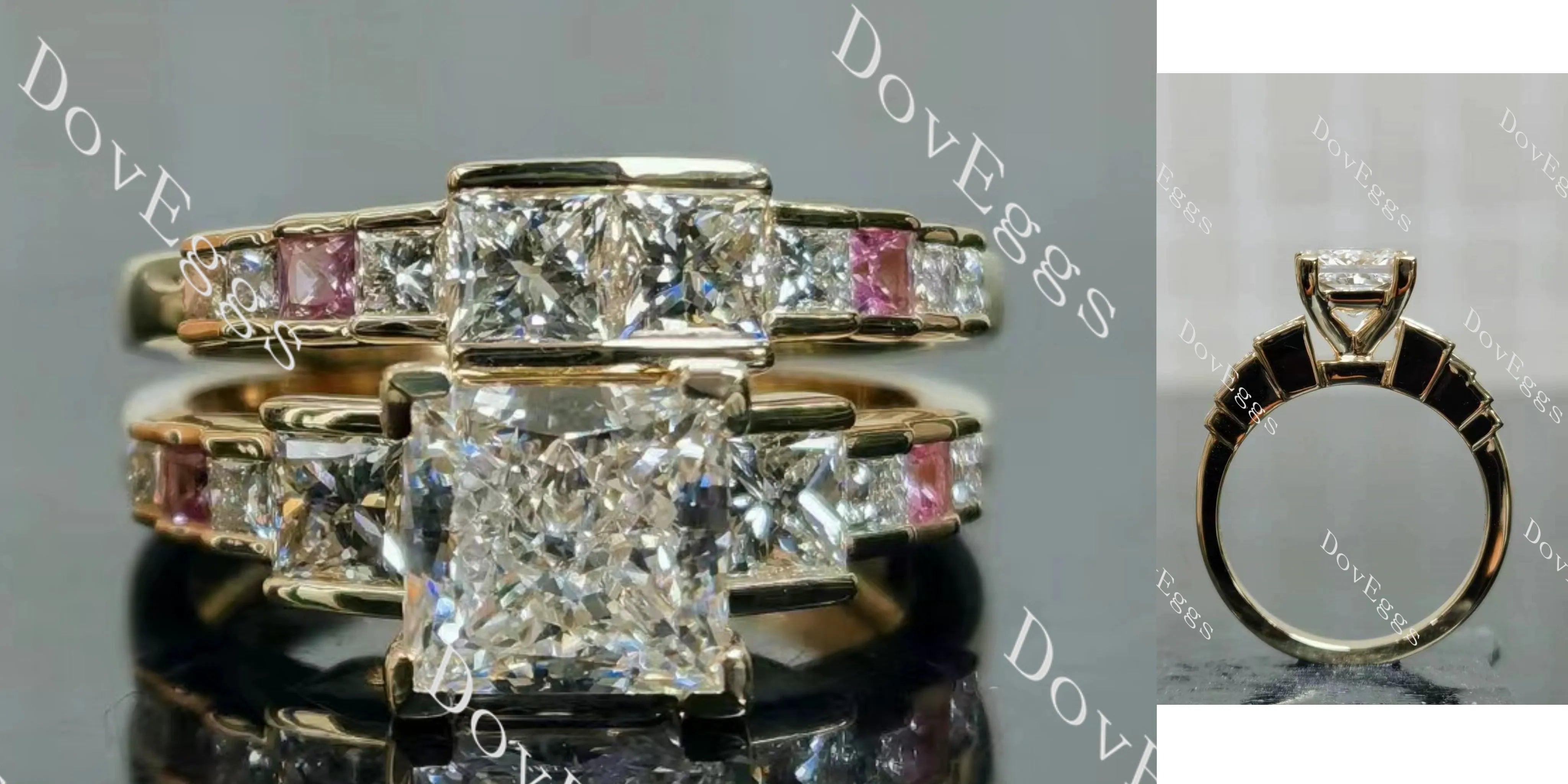Doveggs Princess Bezel Side Stones Lab Grown Diamond Bridal Set (2 rings)