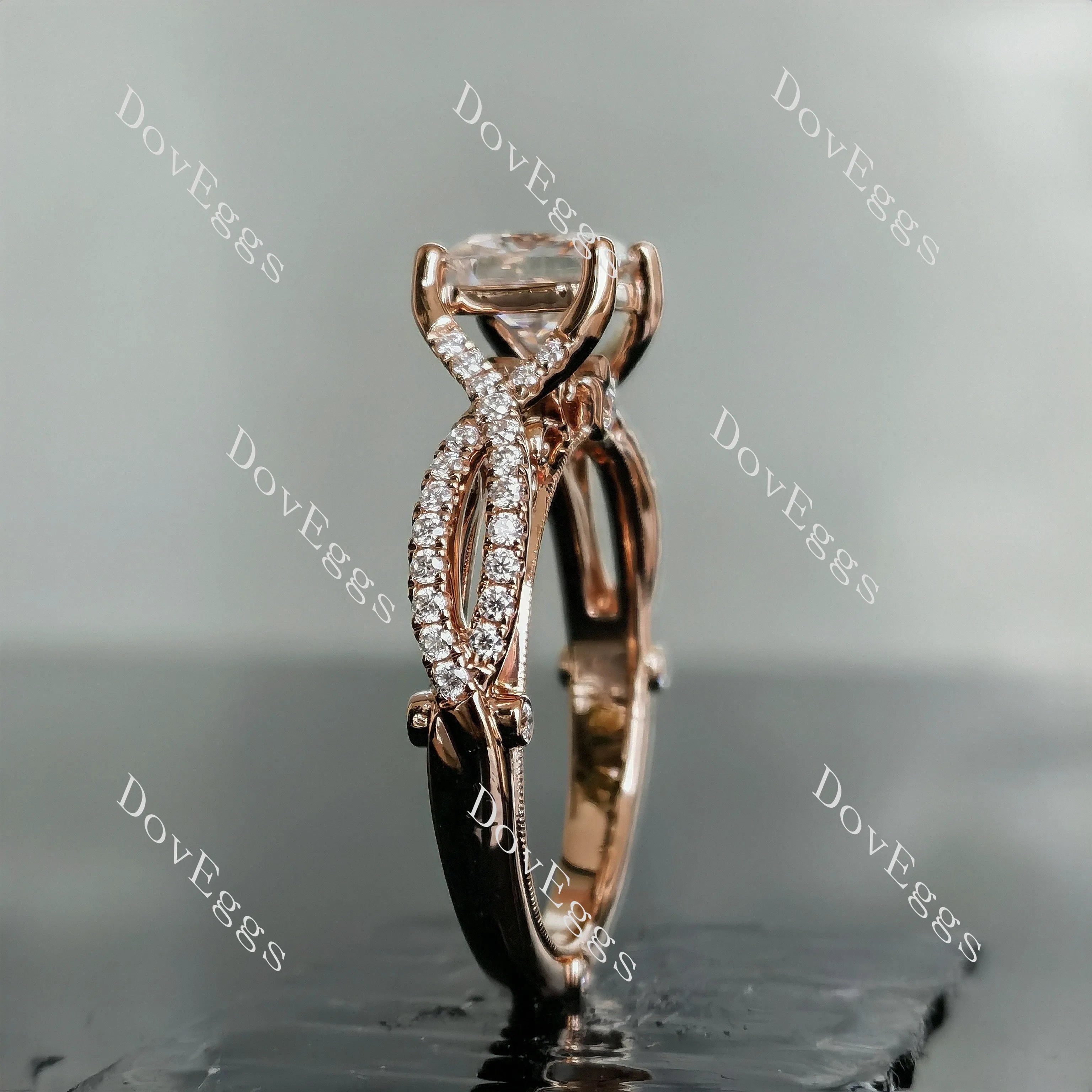 Doveggs princess half eternity pave split shank moissanite engagement ring